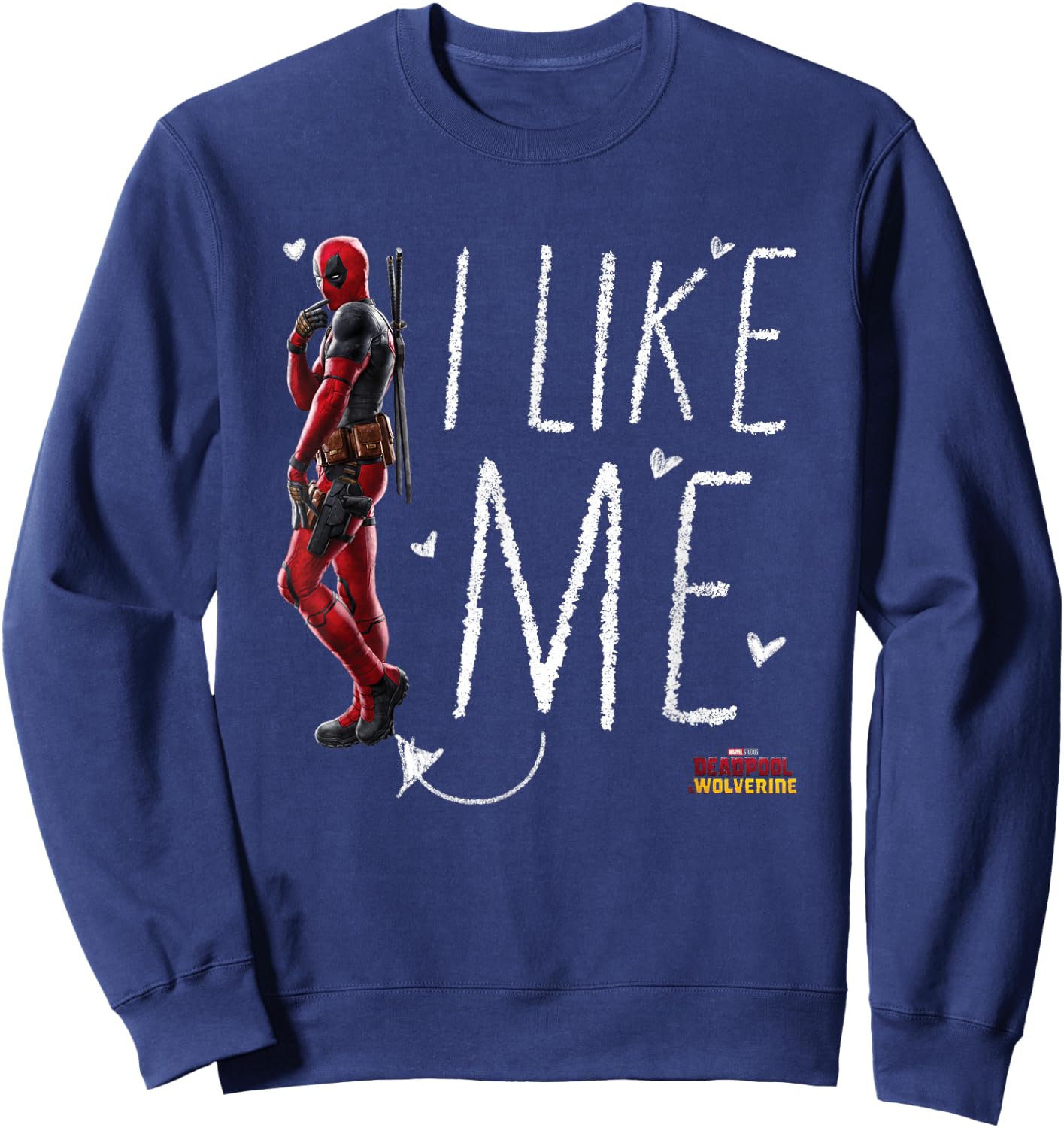 Marvel Deadpool & Wolverine I Like Me Doodle Portrait Logo Sweatshirt - Sweatshirt | Navy