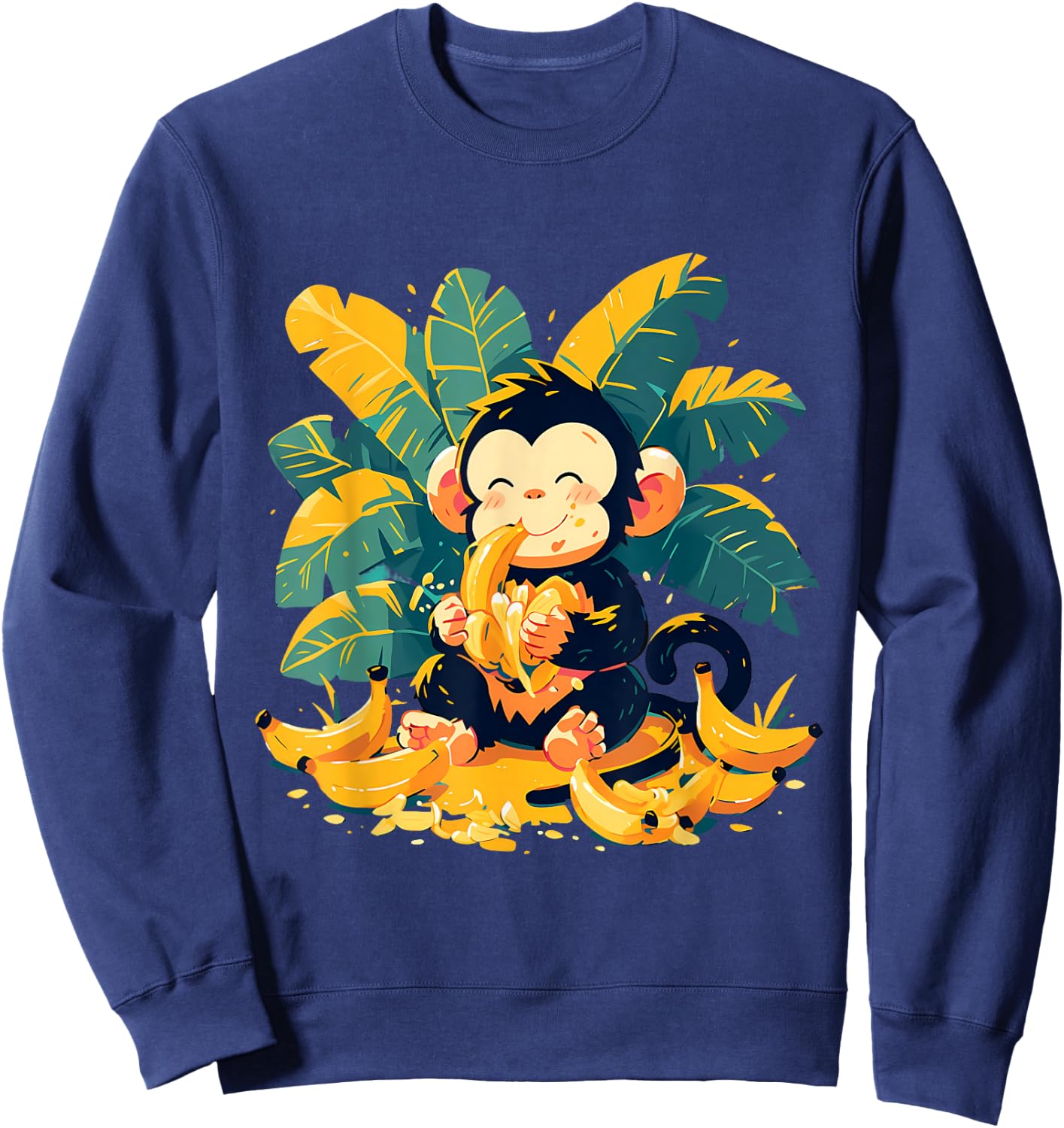 Banana Monkey Cute Monkey Nature Colourful Wildlife Sweatshirt - Sweatshirt | Navy