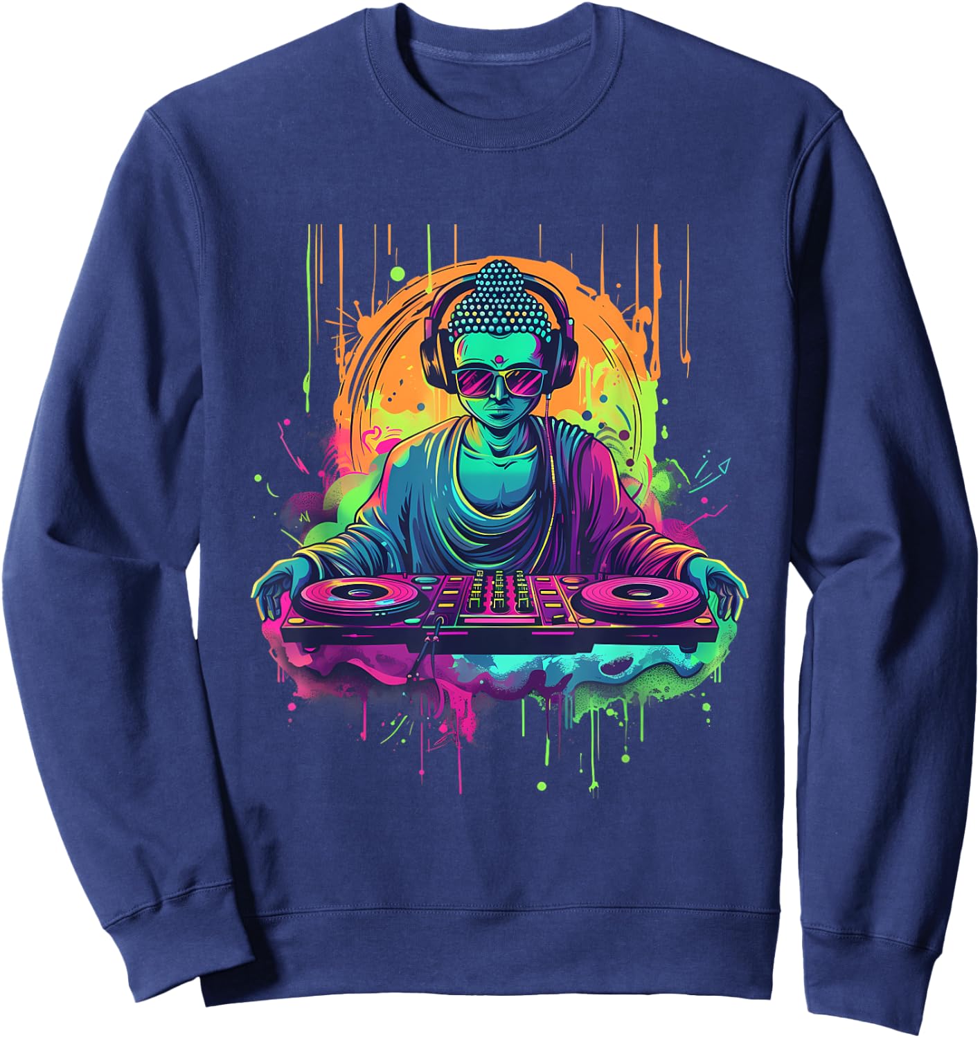 Buddha DJ House Turntable DJ Buddha Meditation Dance Club Sweatshirt - Sweatshirt | Navy