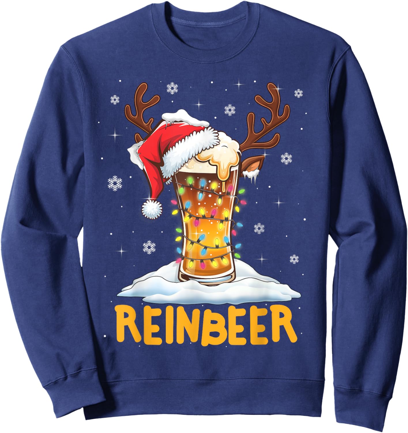 Winedeer Reinbeer Santa Hat Reindeer Couple Xmas Matching Sweatshirt - Sweatshirt | Navy