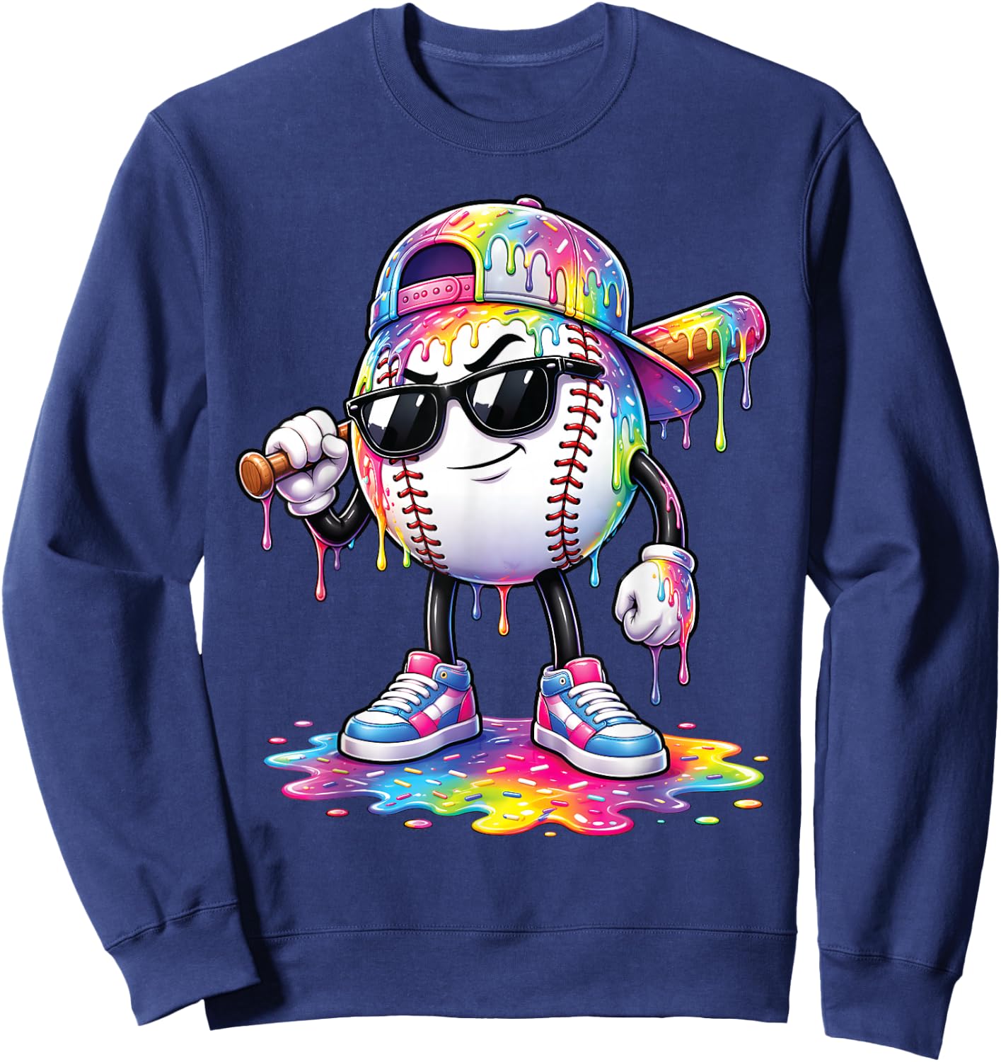 Baseball Drip for Boys Kids Player Ice Cream Dripping Sweatshirt - Sweatshirt | Navy