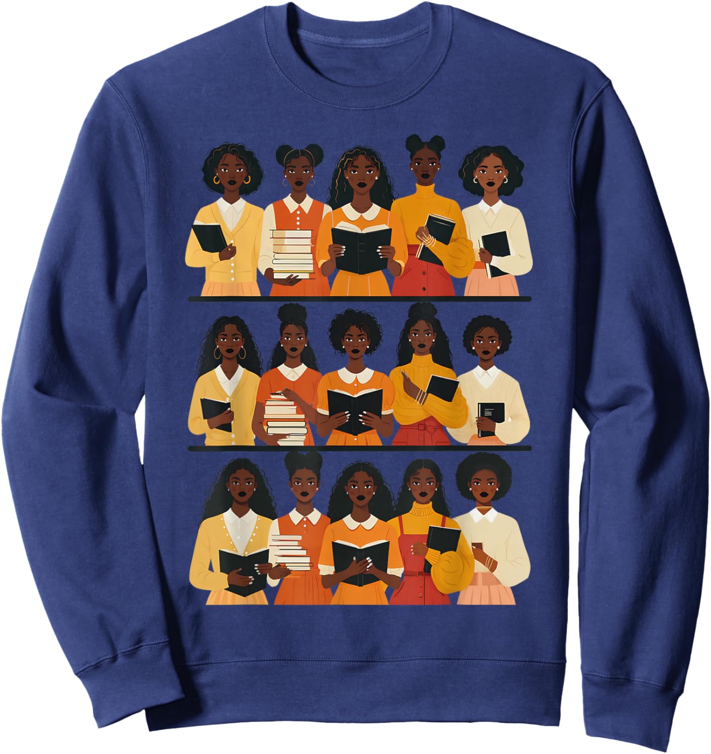 Black Educated Afro Women Girl Reading Book Future HBCU Grad Sweatshirt - Sweatshirt | Navy