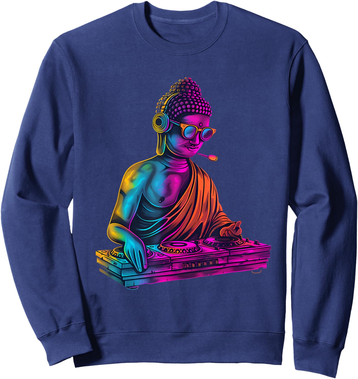 Buddha DJ Turntable DJ Buddha Techno EDM House Buddhism Sweatshirt - Sweatshirt | Navy
