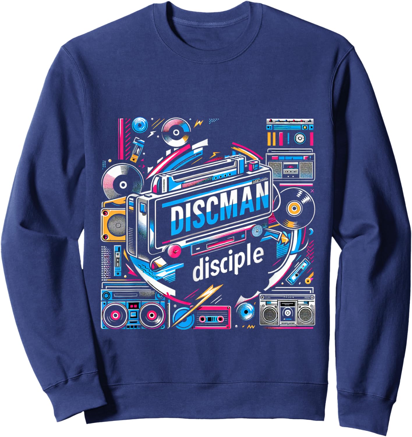 Discman Disciple Portable CD Player 90s Music Fan Sweatshirt - Sweatshirt | Navy