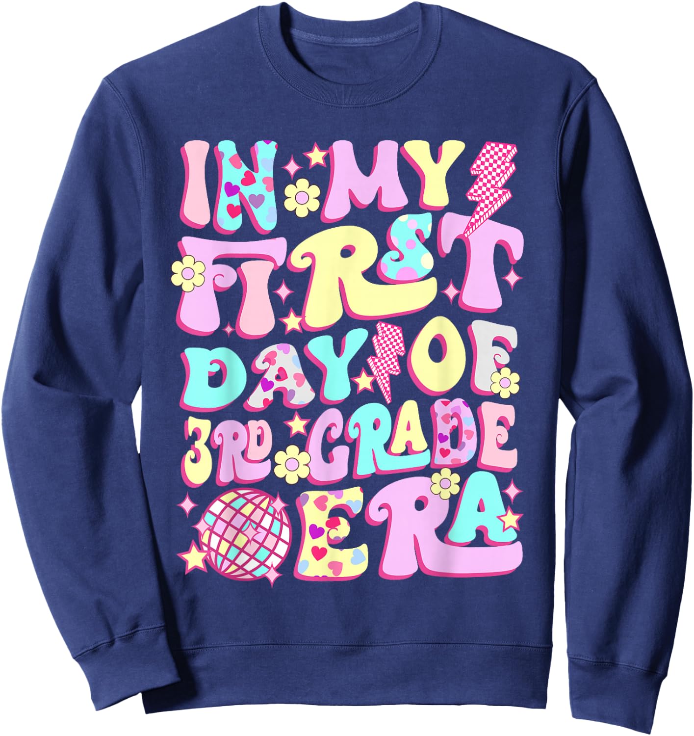 Groovy In My First Day 3rd Grade Era Back To School Girls Sweatshirt - Sweatshirt | Navy