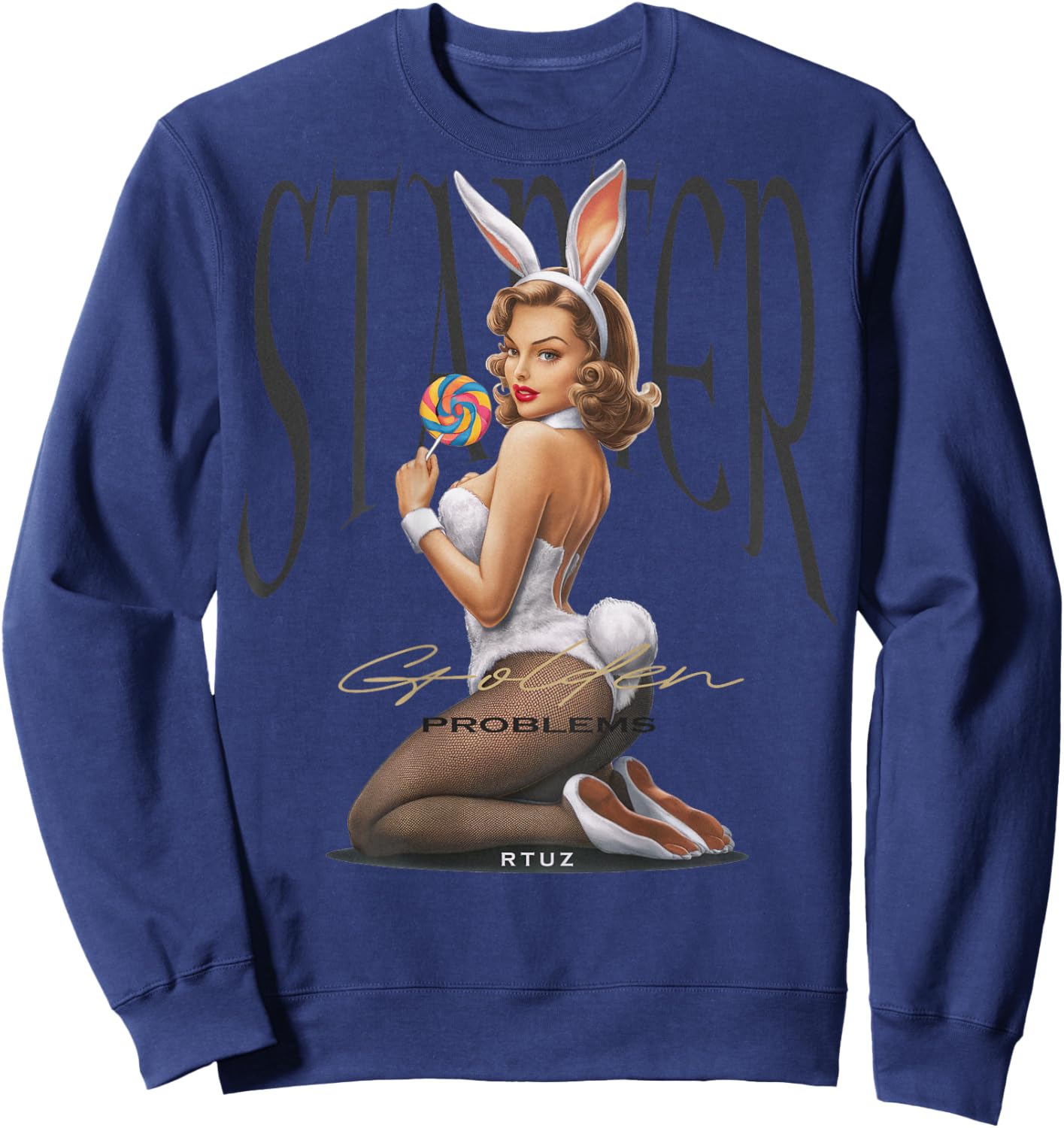 Hip Hop Vintage Hipster Edgy Urban Y2K Back Print Streetwear Sweatshirt - Sweatshirt | Navy