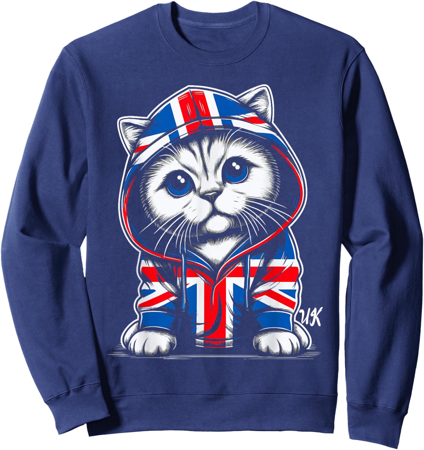 Cat UK British Flag England Sweatshirt - Sweatshirt | Navy