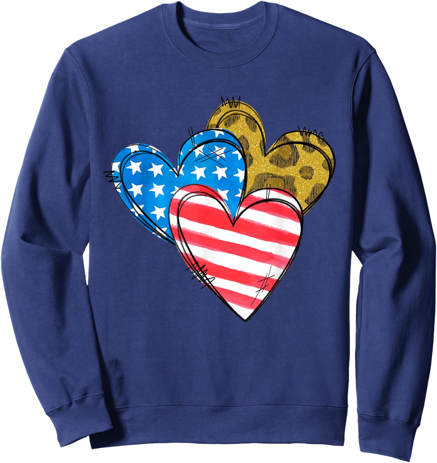 Leopard American Flag Heart Shirt 4th Of July Cute Patriotic Sweatshirt - Sweatshirt | Navy