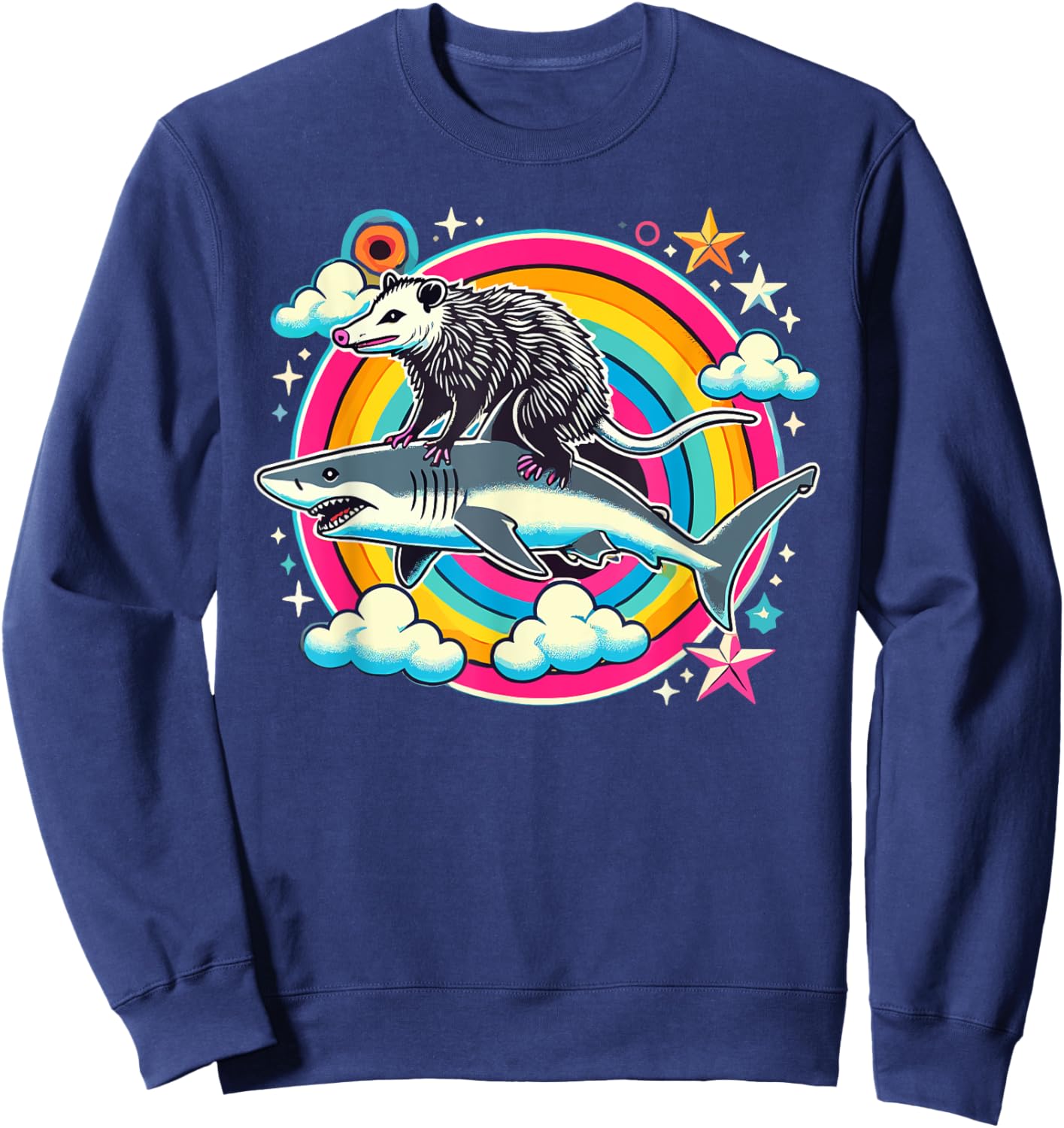 Opossum Riding Shark Funny Graphic Possum Sweatshirt - Sweatshirt | Navy