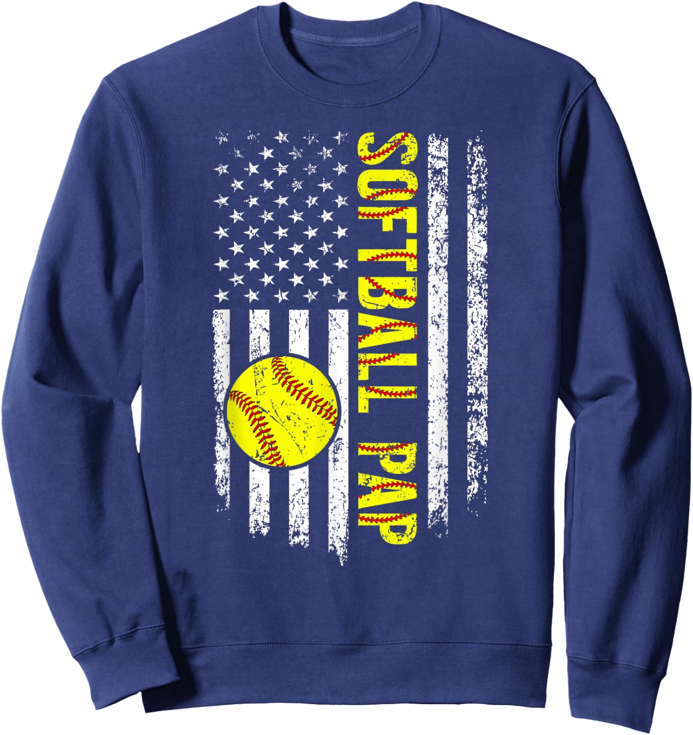 Softball Pap Grandpa US Flag Pap Of A Softball Player Pap Sweatshirt - Sweatshirt | Navy