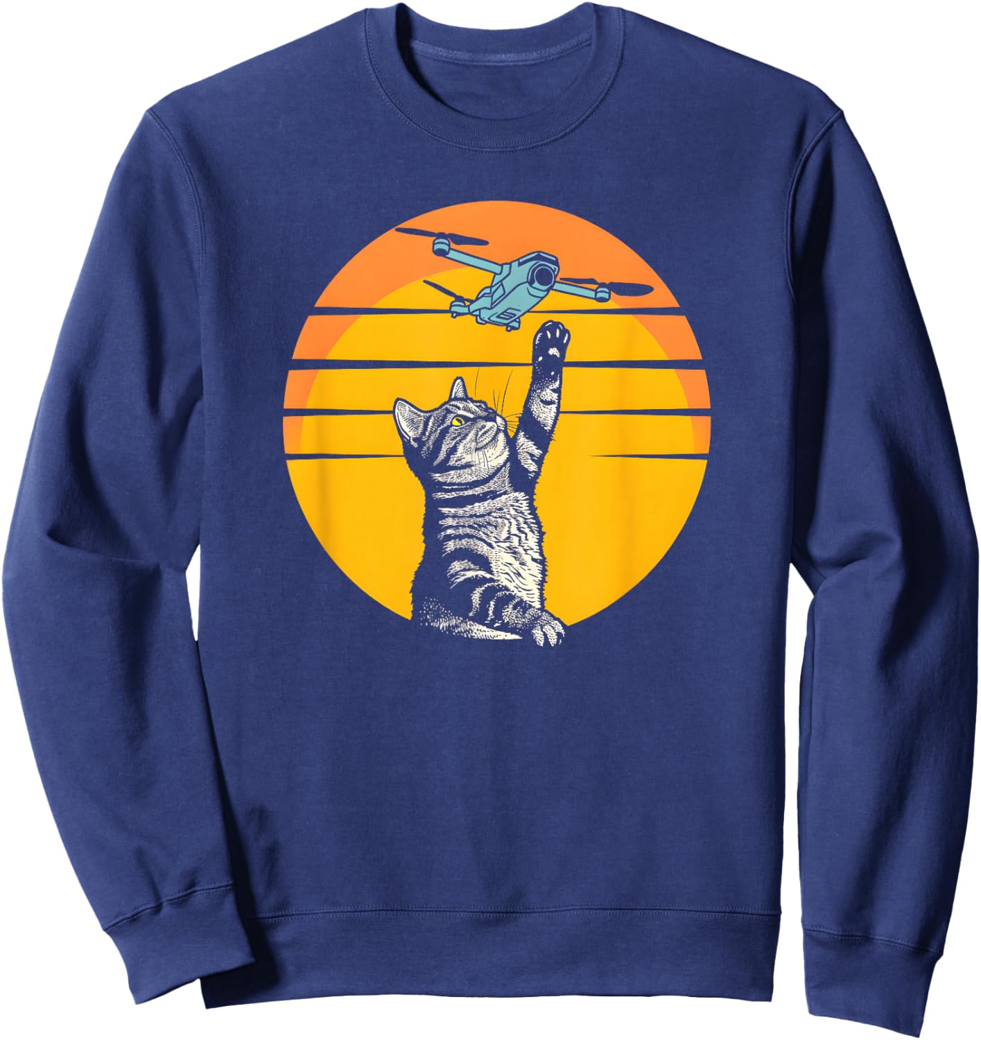 Cat Chasing Drone / Drone Catcher / Animal Fun / Funny Cat Sweatshirt - Sweatshirt | Navy