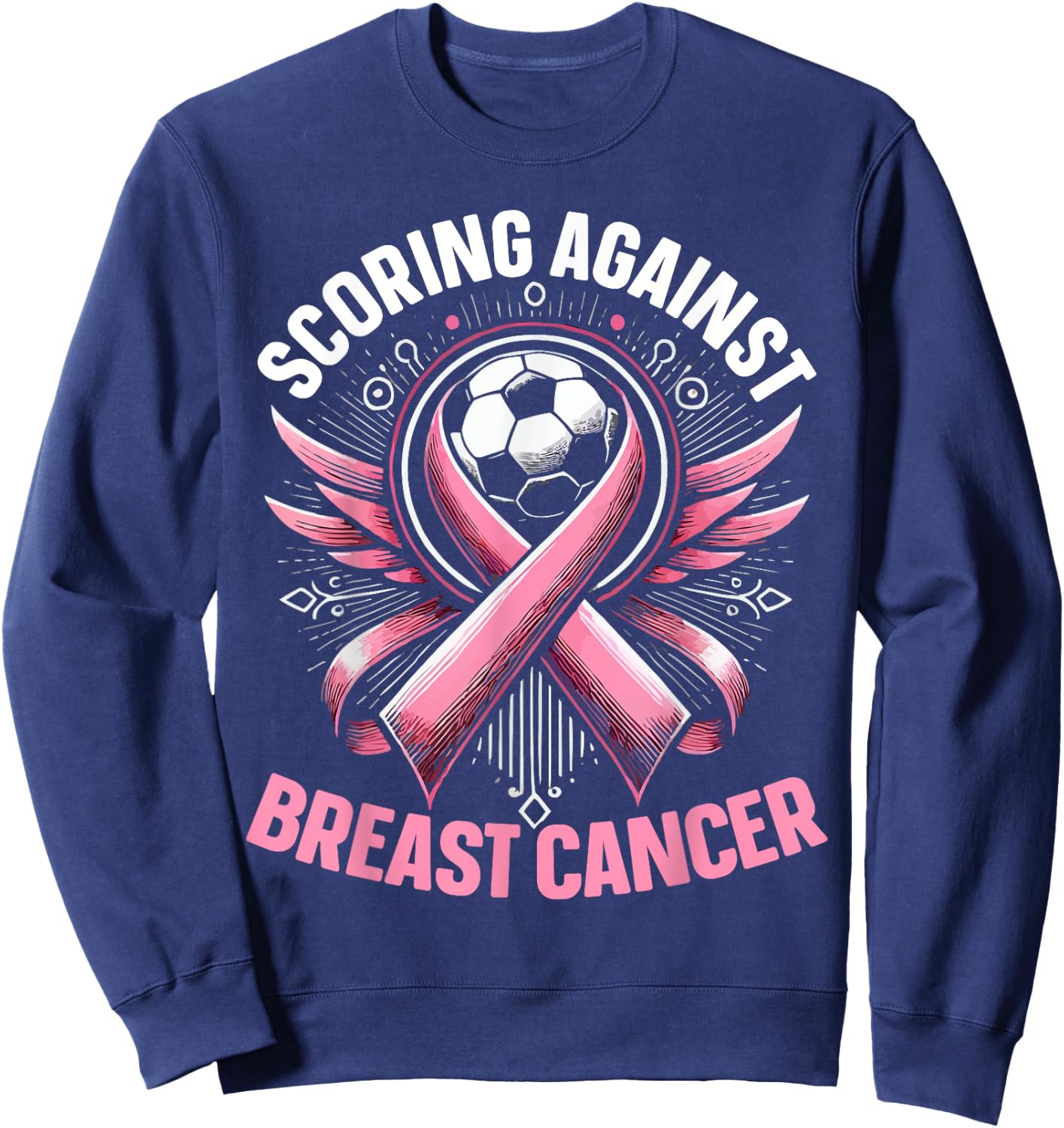 Soccer Breast Cancer Awareness Month Pink Ribbon Sweatshirt - Sweatshirt | Navy