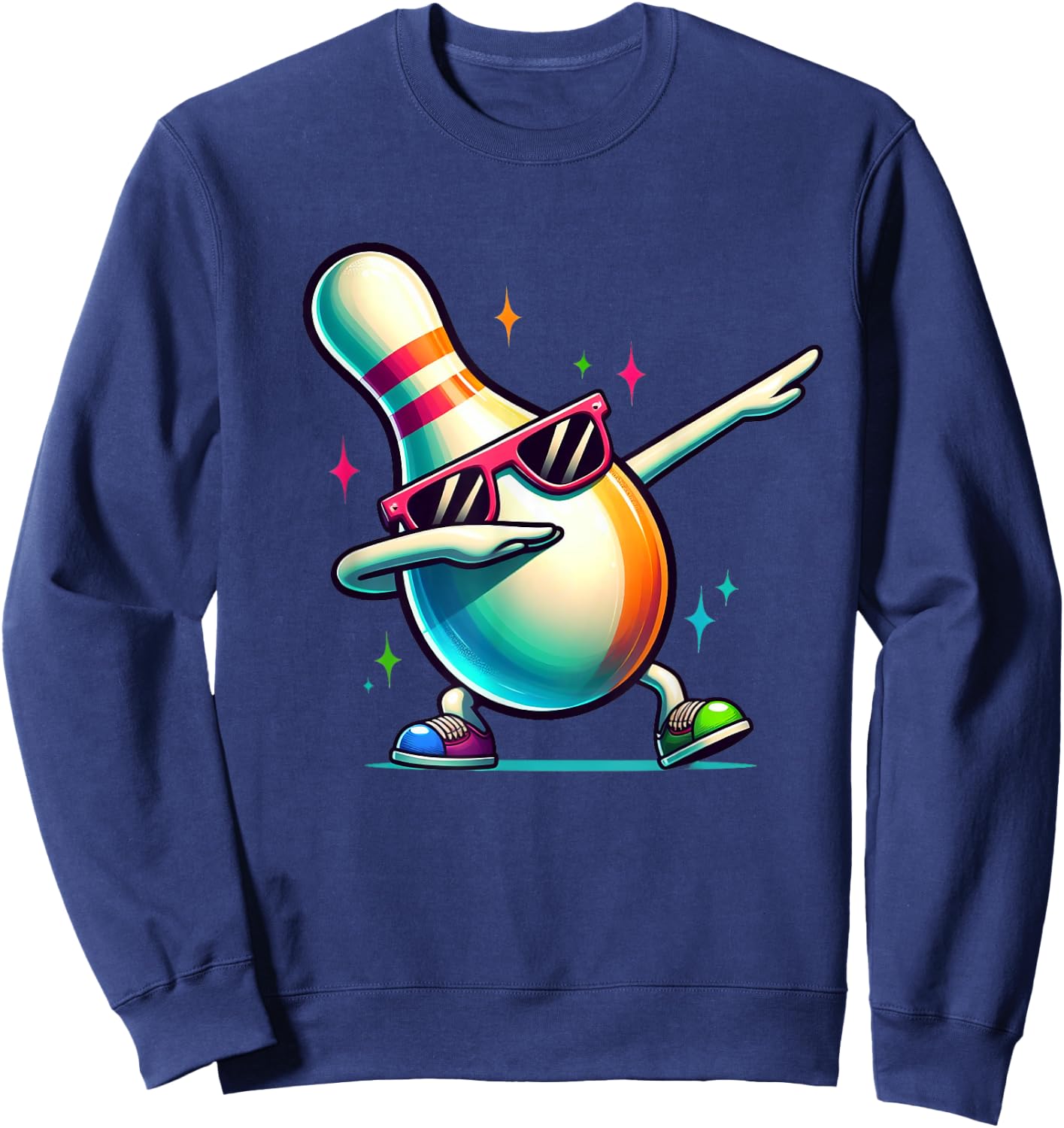 Bowling Pin Dabbing Sunglasses Bowler Player Kids Boys Men Sweatshirt - Sweatshirt | Navy