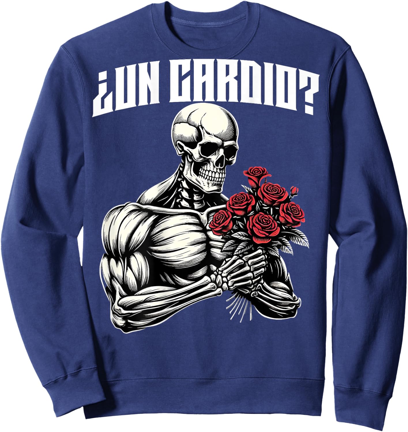 Un cardio? Espalda. Calaca con flores rosas, calacas gym Sweatshirt - Sweatshirt | Navy