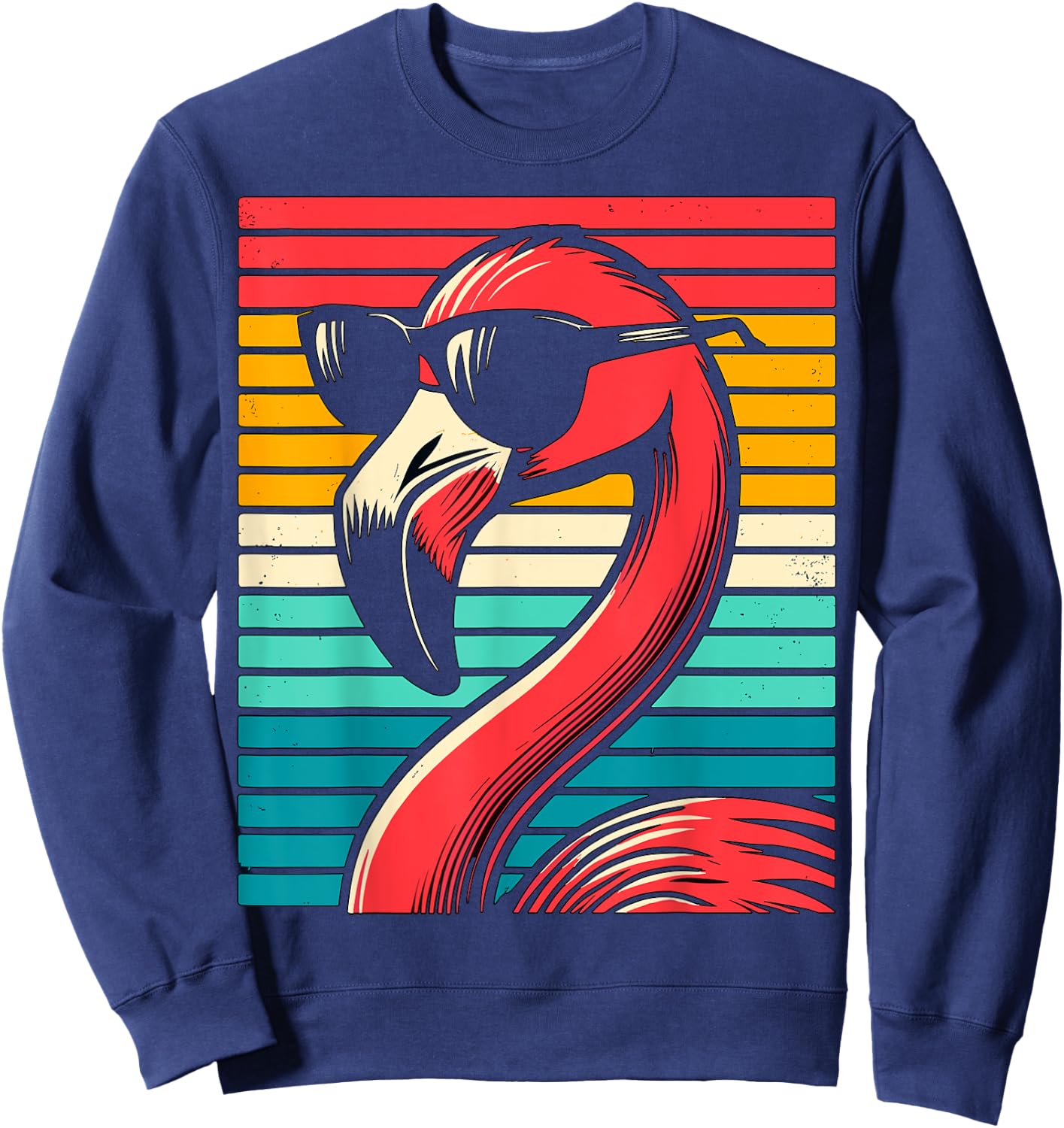 cool Flamingo with Sunglasses 70s 80s 90s Party Retro Sweatshirt - Sweatshirt | Navy