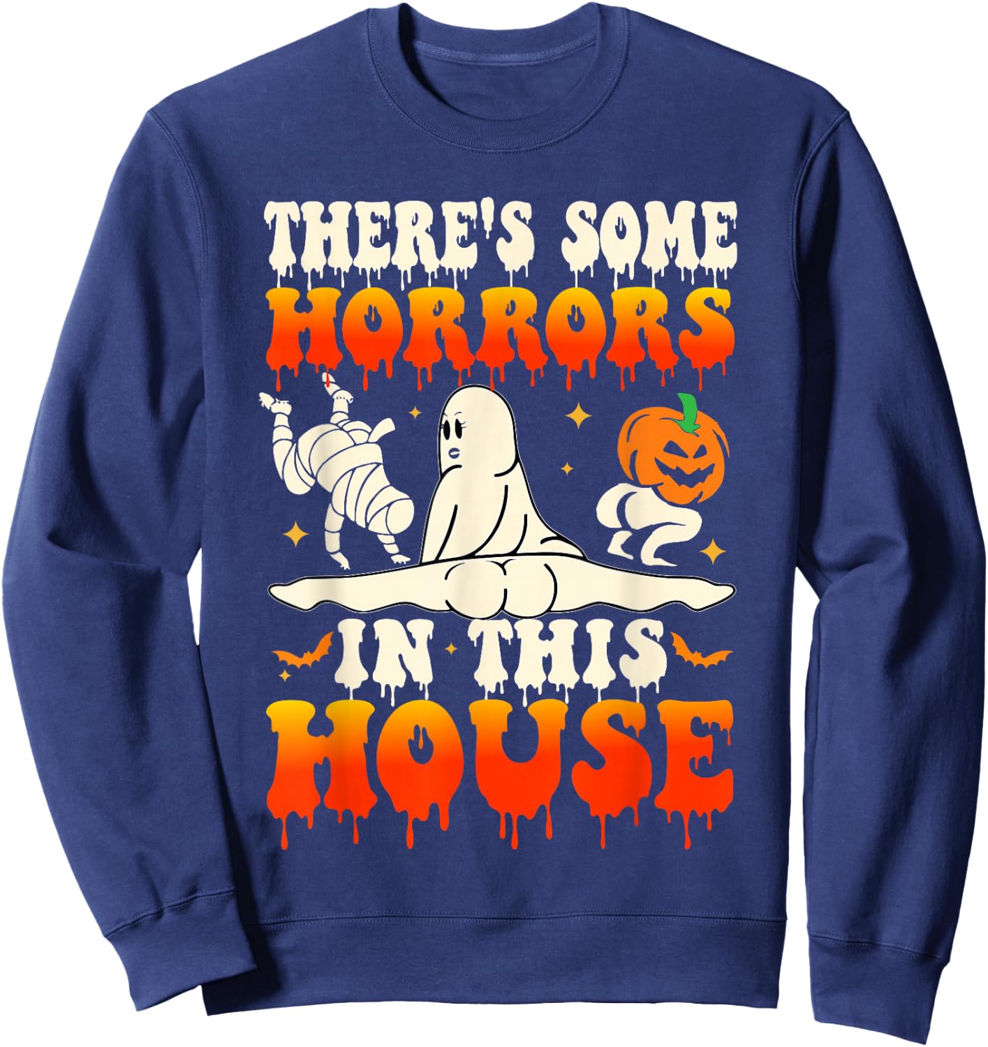 There's Some Horrors In This House Funny Ghost Halloween Sweatshirt - Sweatshirt | Navy