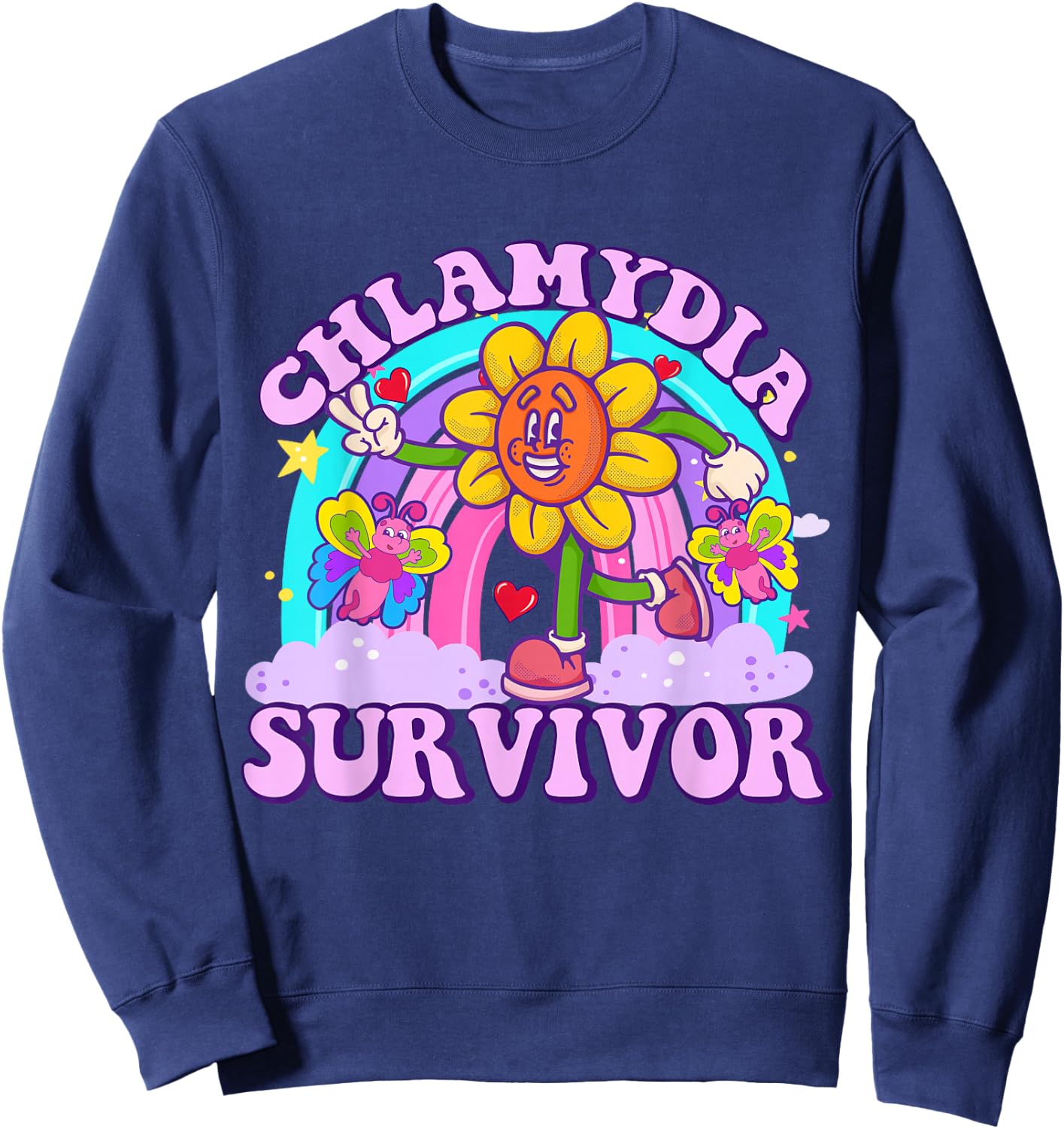 Chlamydia Survivor Funny Sarcastic Ironic Y2K Inappropriate Sweatshirt - Sweatshirt | Navy