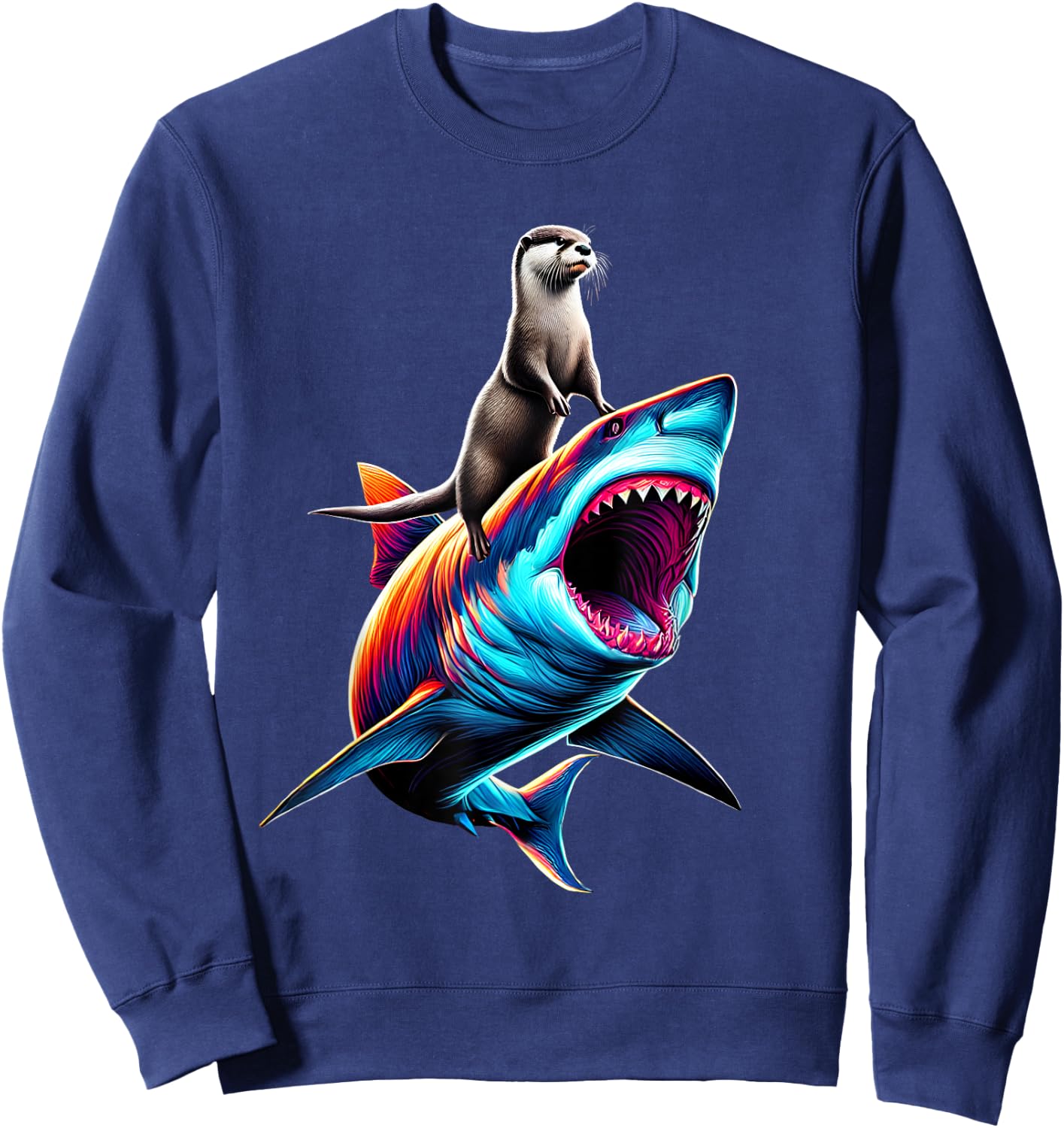 Funny Otter Riding Shark Otter Lover Sweatshirt - Sweatshirt | Navy