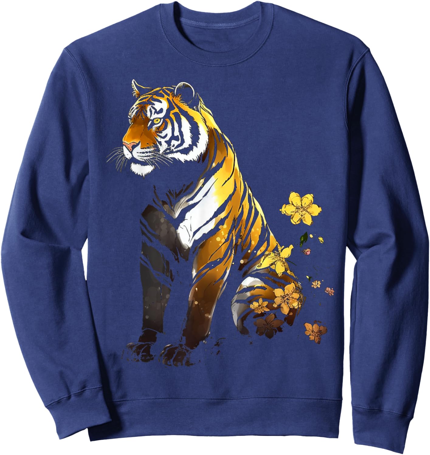 Tiger Artwork Flowers - Animal Art Tiger Sweatshirt - Sweatshirt | Navy