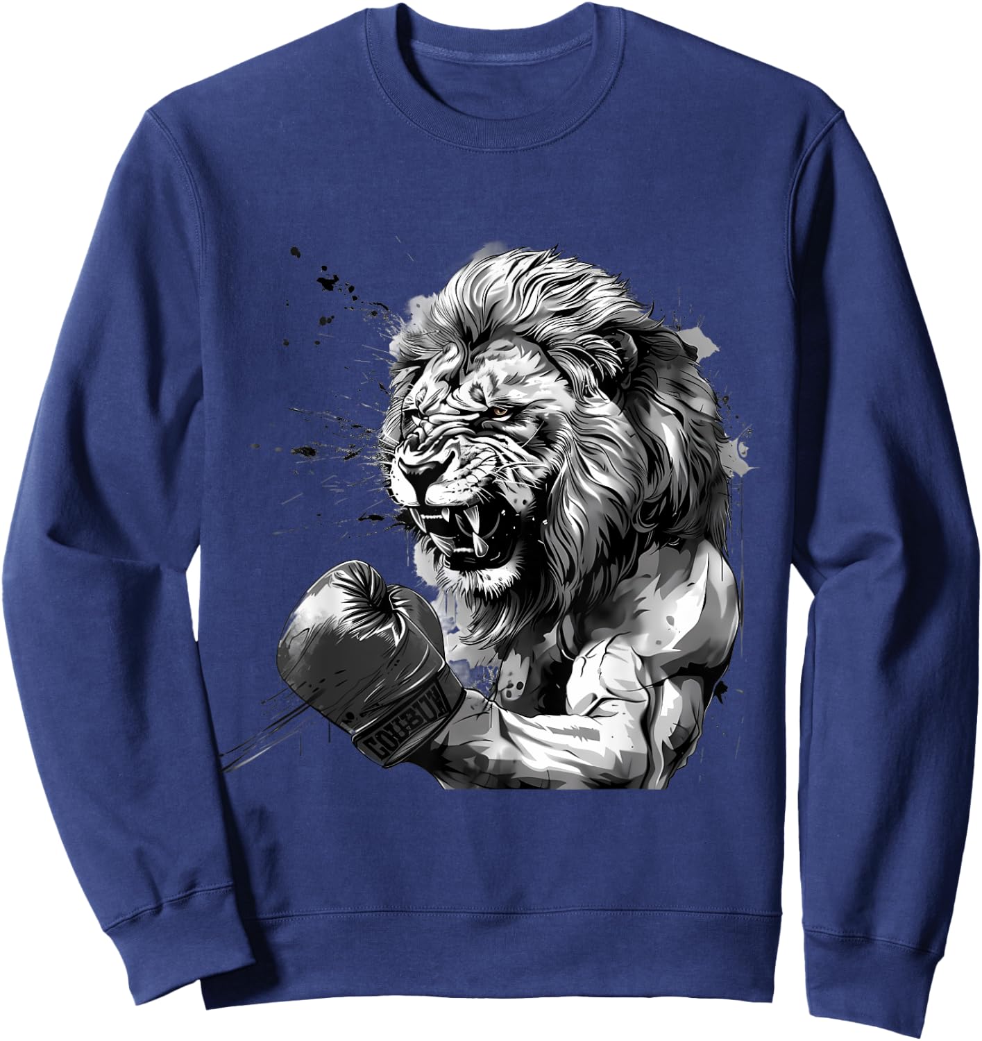 Boxing Lion Portrait Motif Wildlife Kickboxing Lover Boxer Sweatshirt - Sweatshirt | Navy