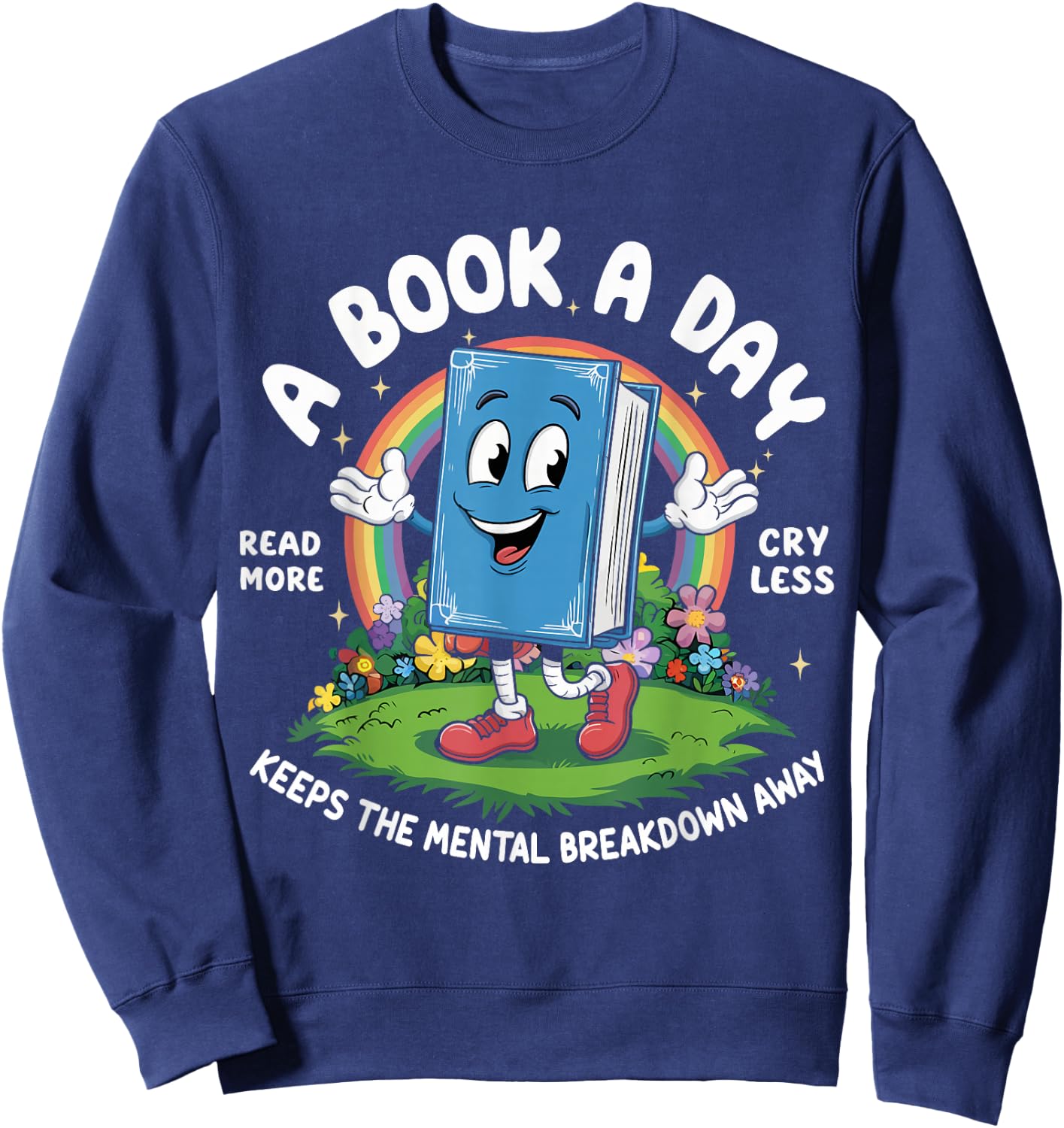 A Book A Day Keeps The Mental Breakdown Away Kids Retro Sweatshirt - Sweatshirt | Navy