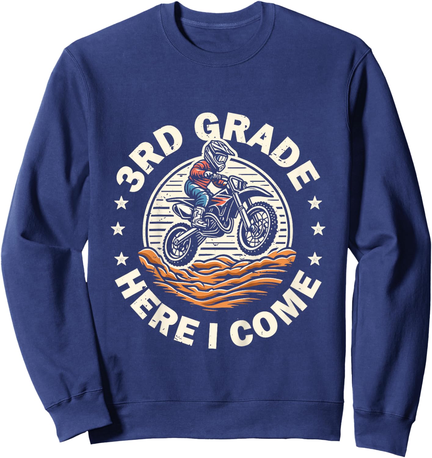 Back To School 3rd Grade Here I Come Motocross Dirt Bike Sweatshirt - Sweatshirt | Navy