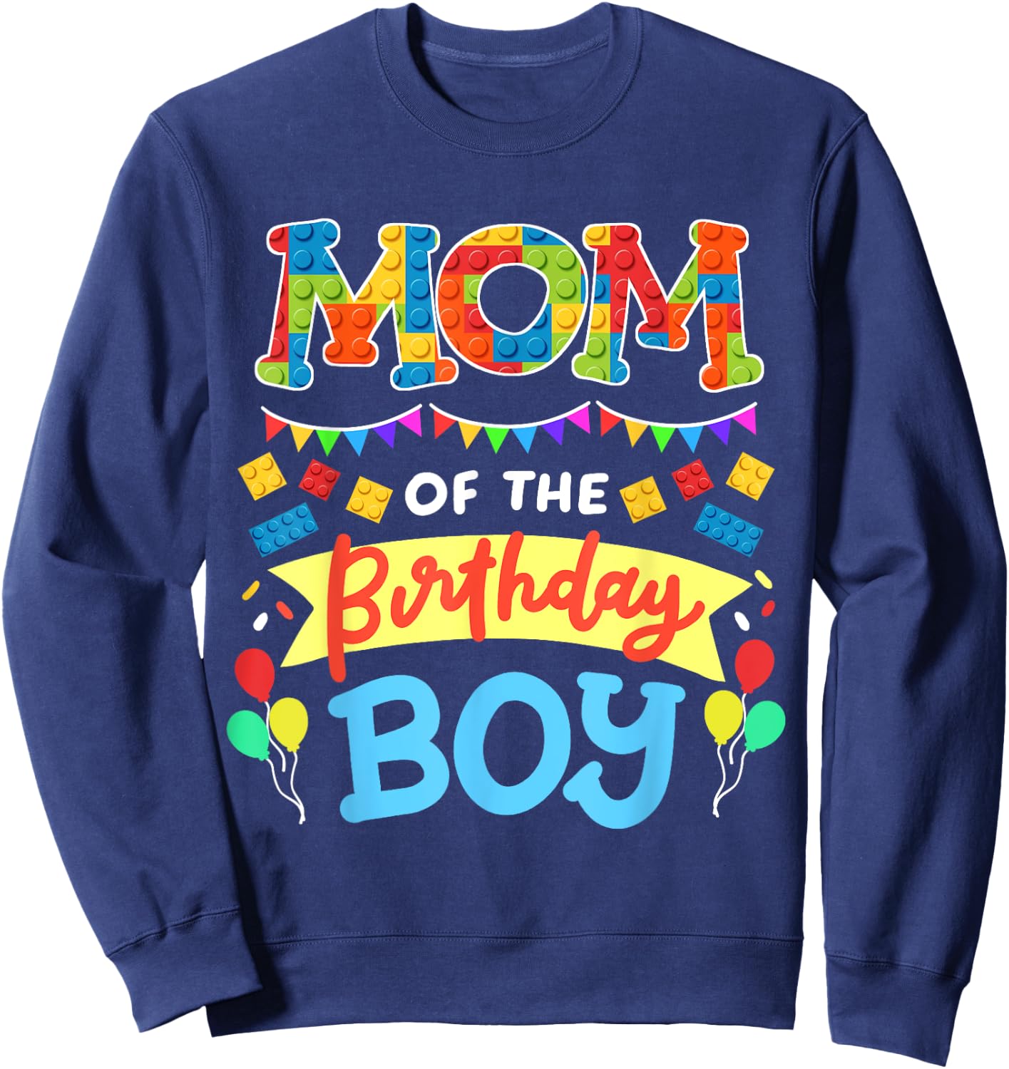Mom of the Birthday Boy Building Blocks Bricks Family Women Sweatshirt - Sweatshirt | Navy
