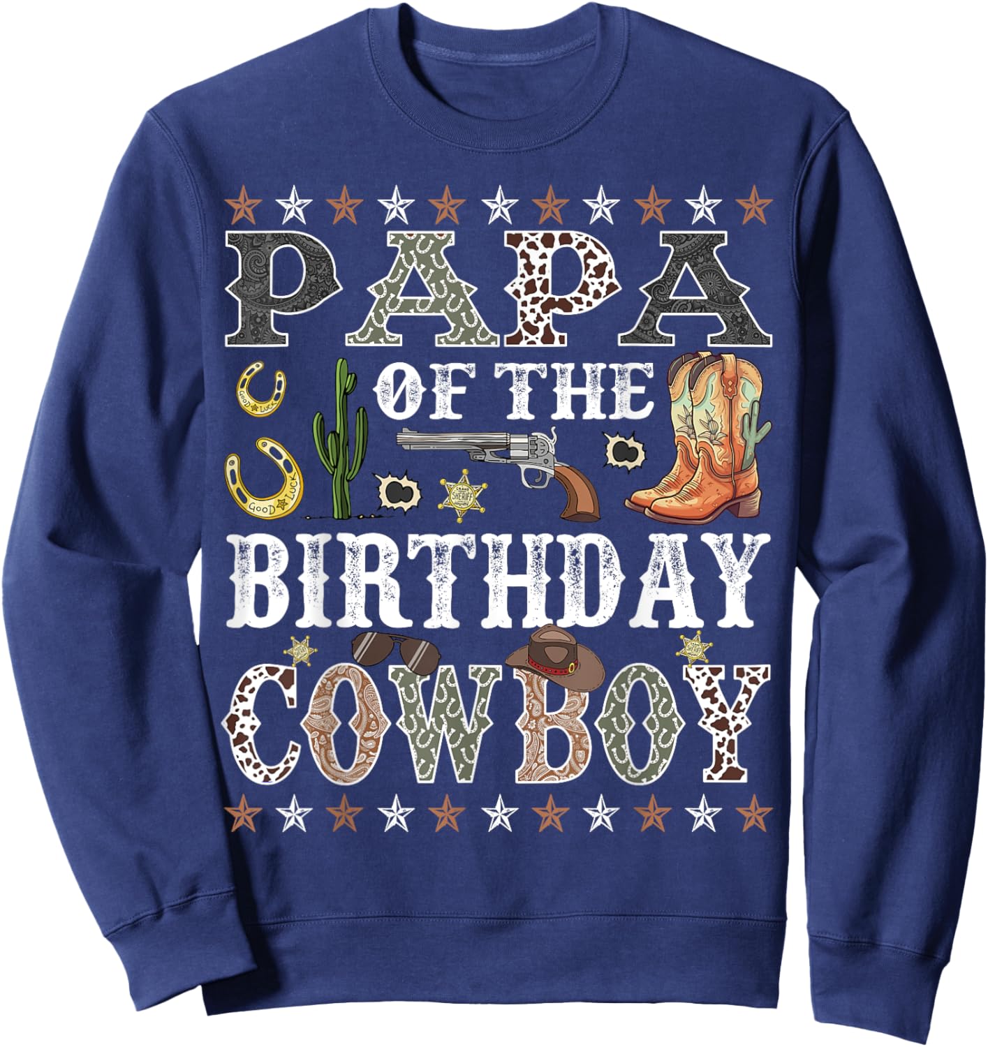 Papa Of The Birthday Cowboy Rodeo Papa Sweatshirt - Sweatshirt | Navy