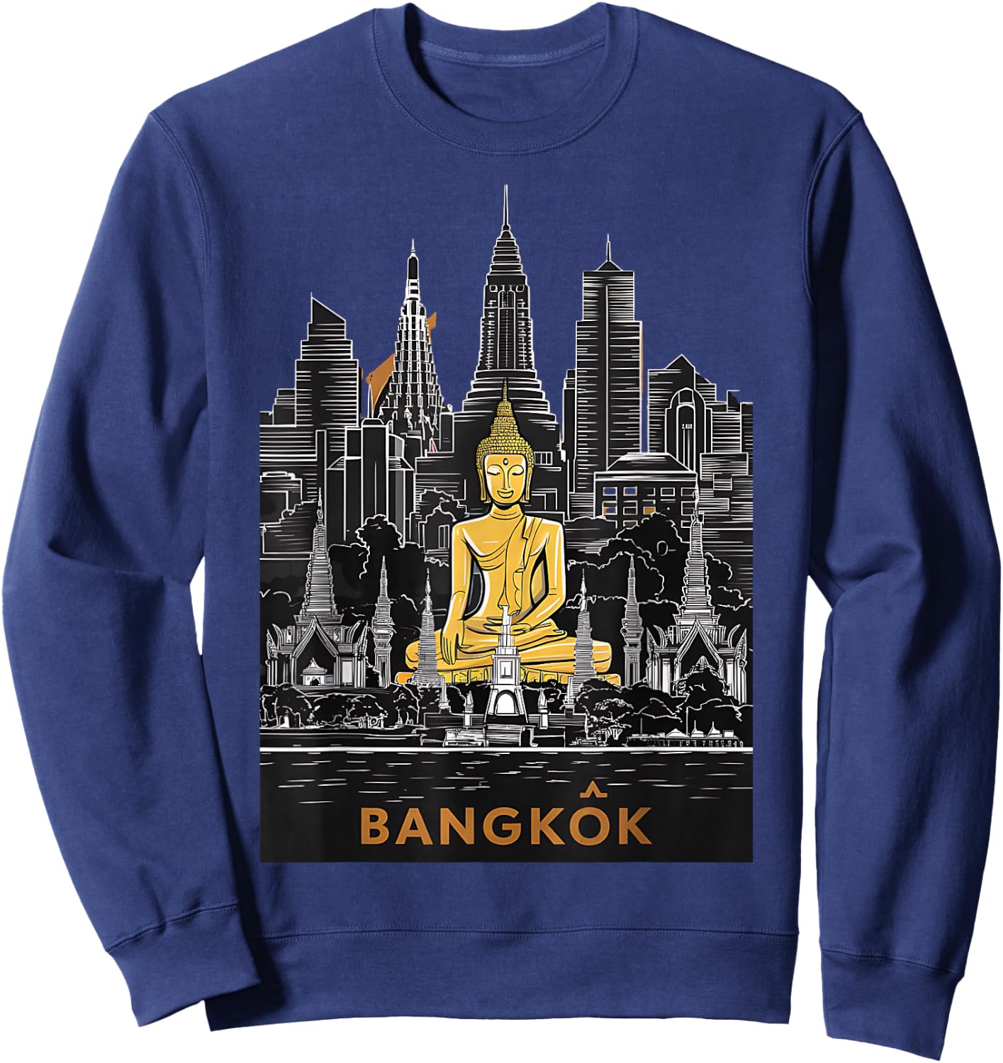 Signature Bangkok City Skyline Thailand Buddha Souvenir Sweatshirt - Sweatshirt | Navy