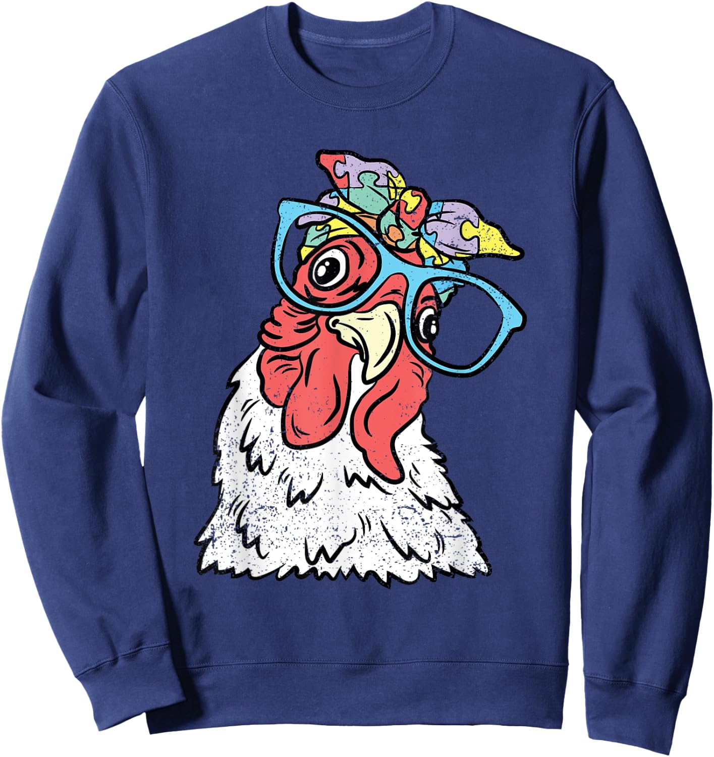 Chicken Puzzle Piece Autism Awareness Autistic Warrior Sweatshirt - Sweatshirt | Navy