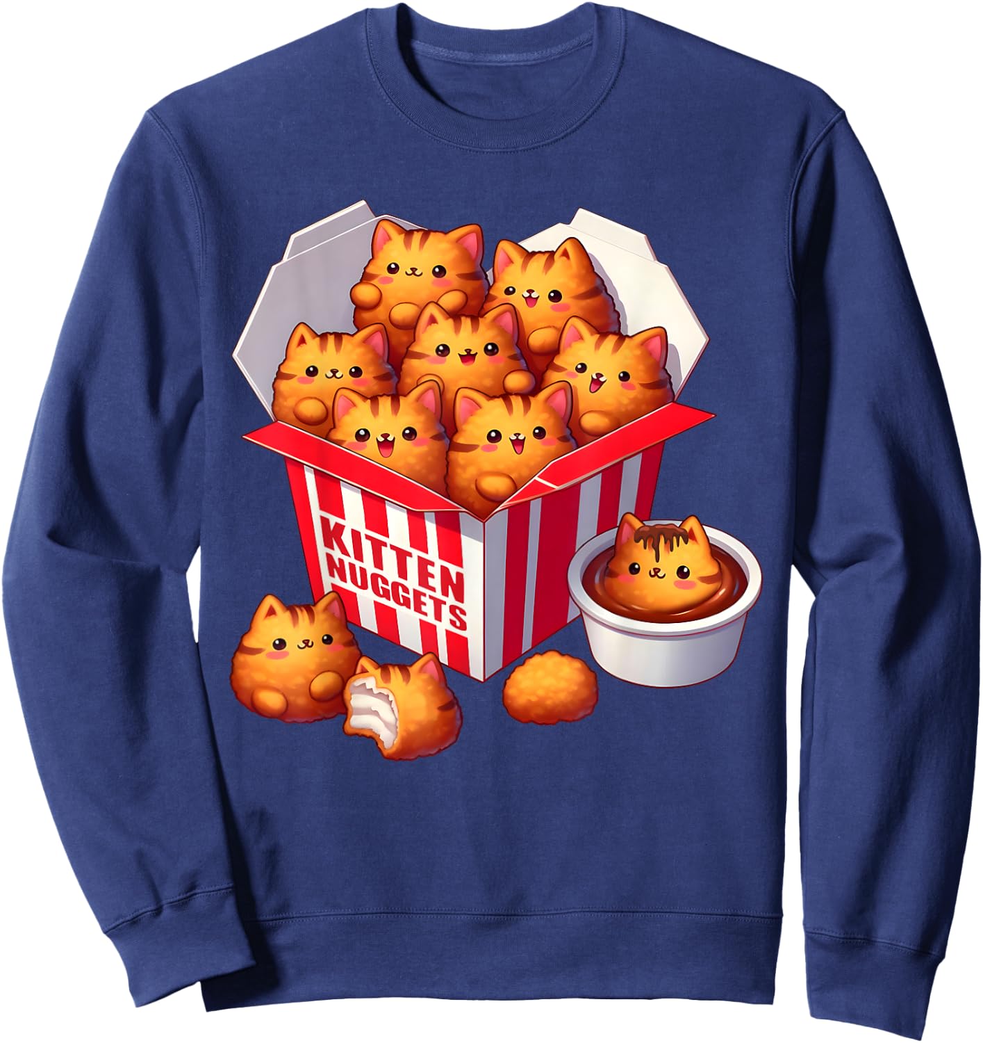 Kitten Nuggets Funny Cats and Chicken Nuggets Lover Sweatshirt - Sweatshirt | Navy