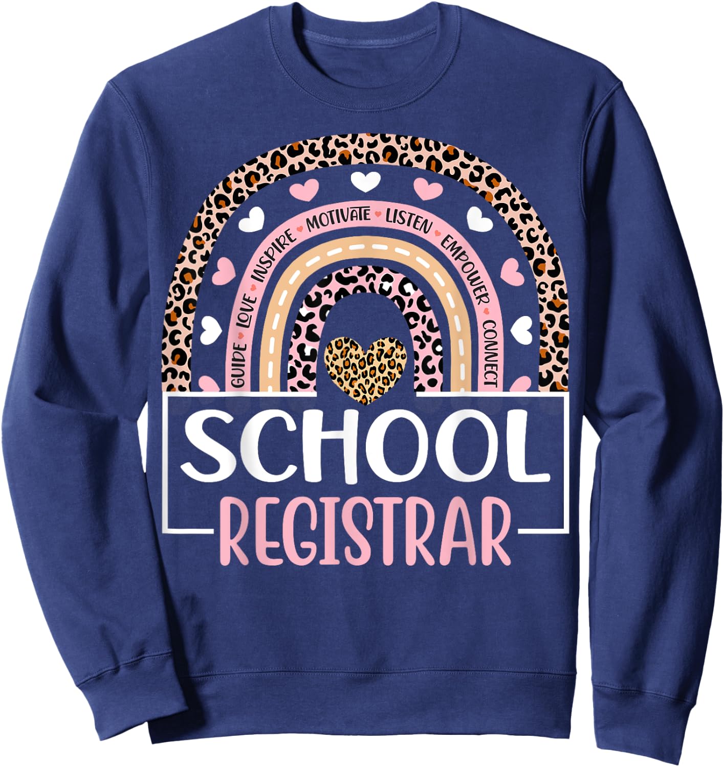 Funny School Registrar Rainbow Leopard Print Registrar Sweatshirt - Sweatshirt | Navy