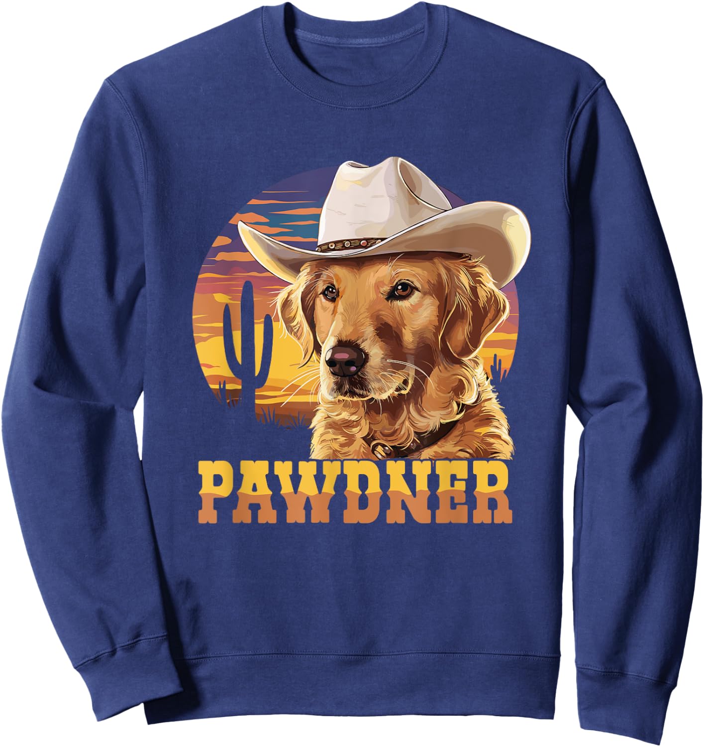 Pawdner Western Sunset Golden Retriever Cowboy Hat Dog Mom Sweatshirt - Sweatshirt | Navy