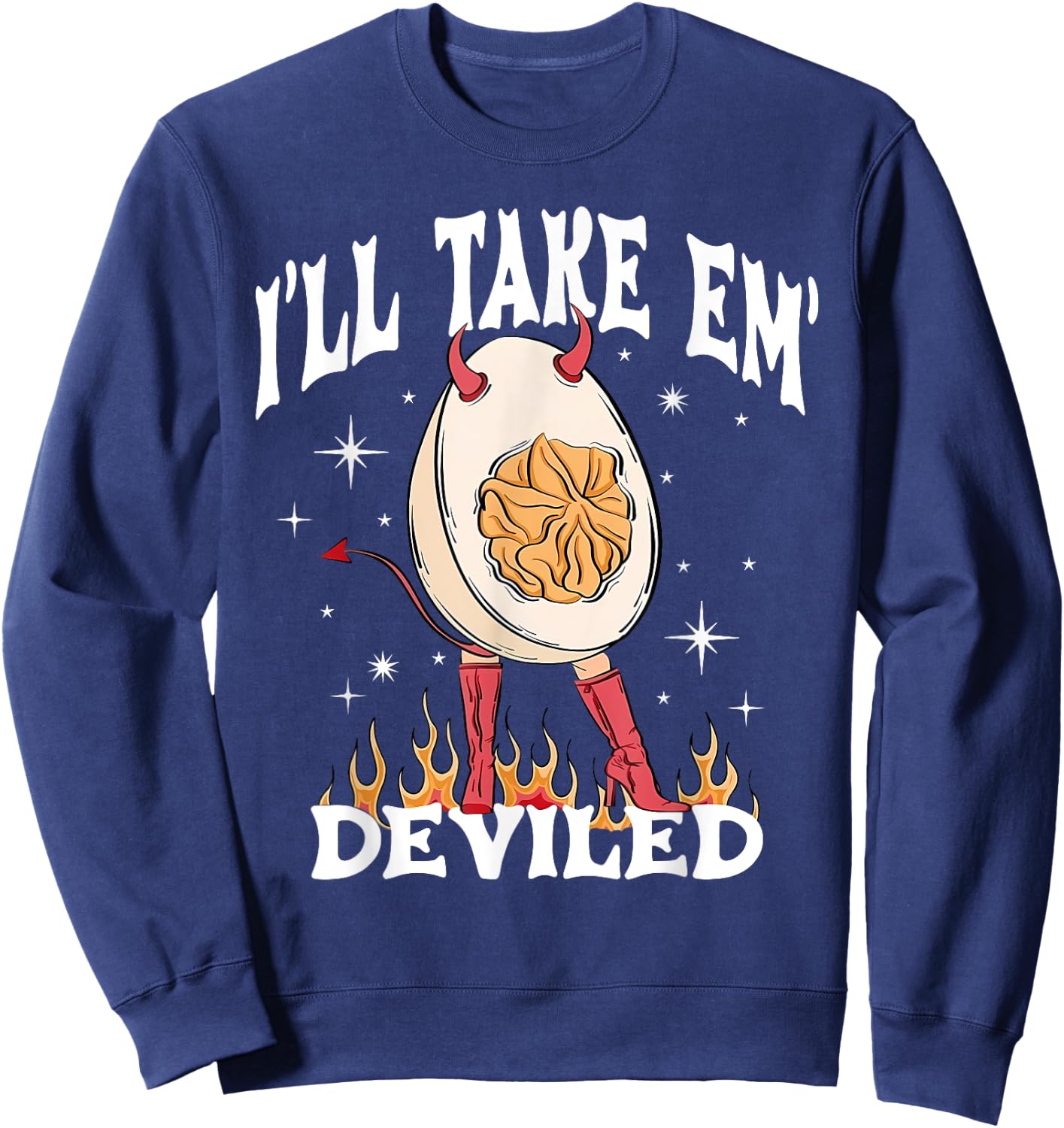 I'll Take Em' Deviled Eggs Retro Halloween - -Adults, Black, Small, Short Sleeve Sweatshirt - Sweatshirt | Navy
