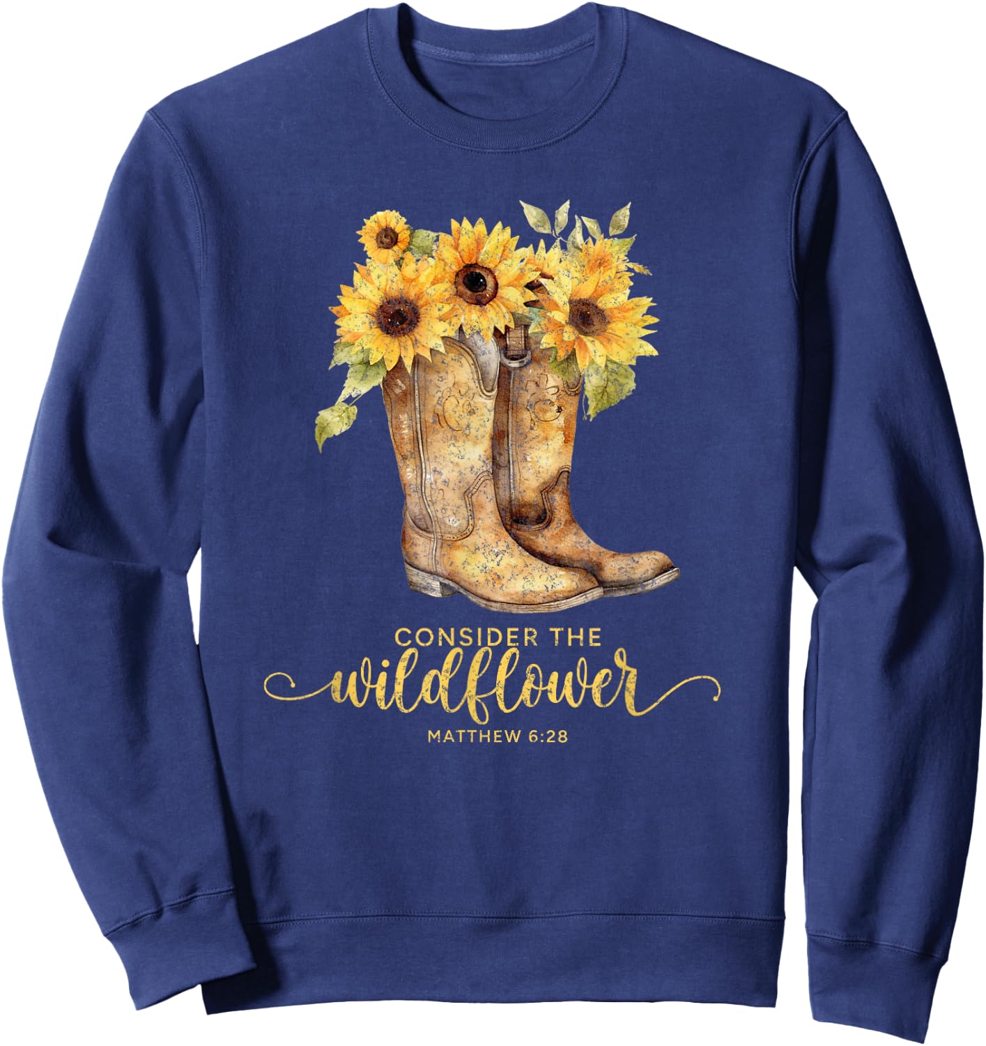 Christian Cowgirl Western Cowboy Sunflower Boots Sweatshirt - Sweatshirt | Navy