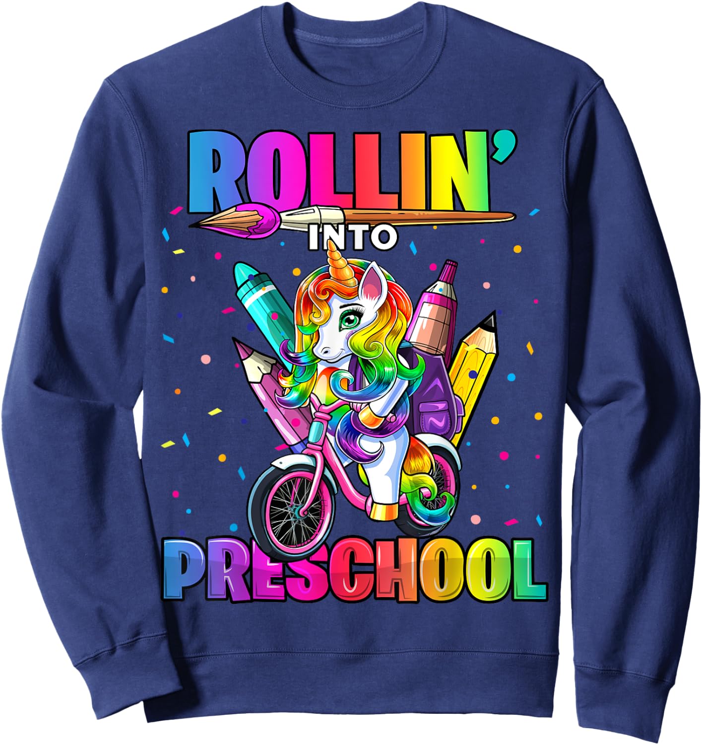 Preschool Unicorn Back to School First Day of School Girls Sweatshirt - Sweatshirt | Navy