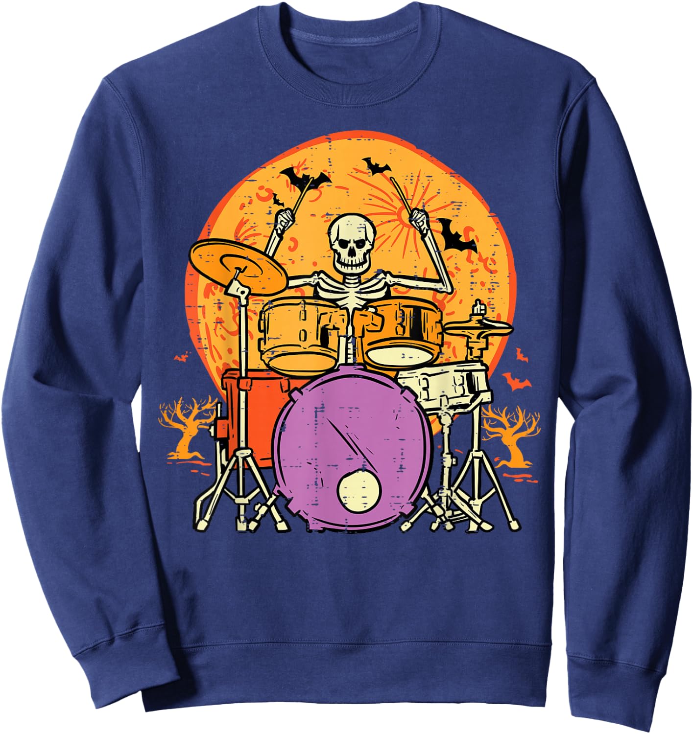 Halloween Skeleton Drummer Costume Rock Rocker Men Boys Kids Sweatshirt - Sweatshirt | Navy