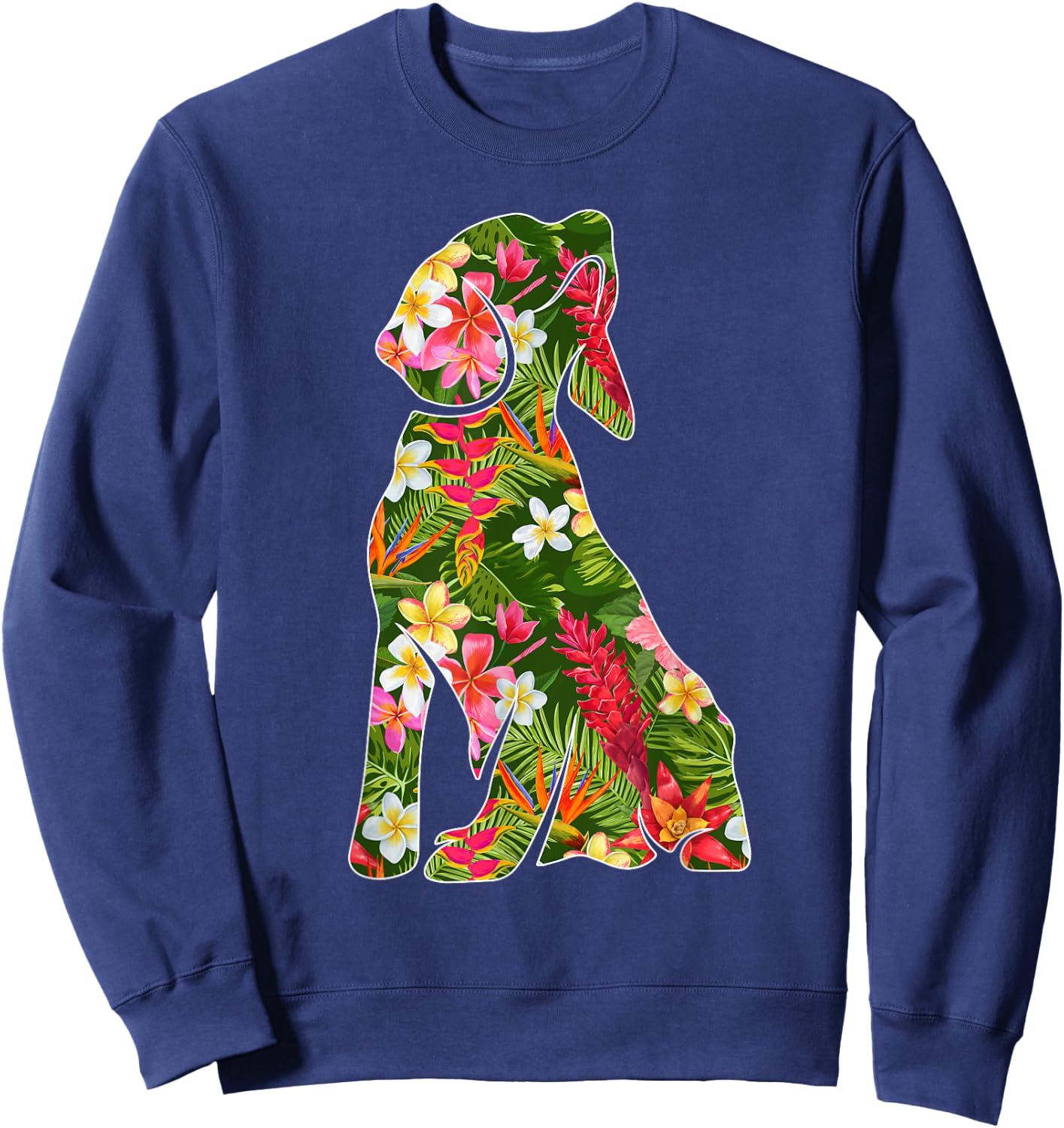 Funny Silhouette Of Beagle Dog Hawaiian Floral Summer Vibes Women Kids Sweatshirt - Sweatshirt | Navy