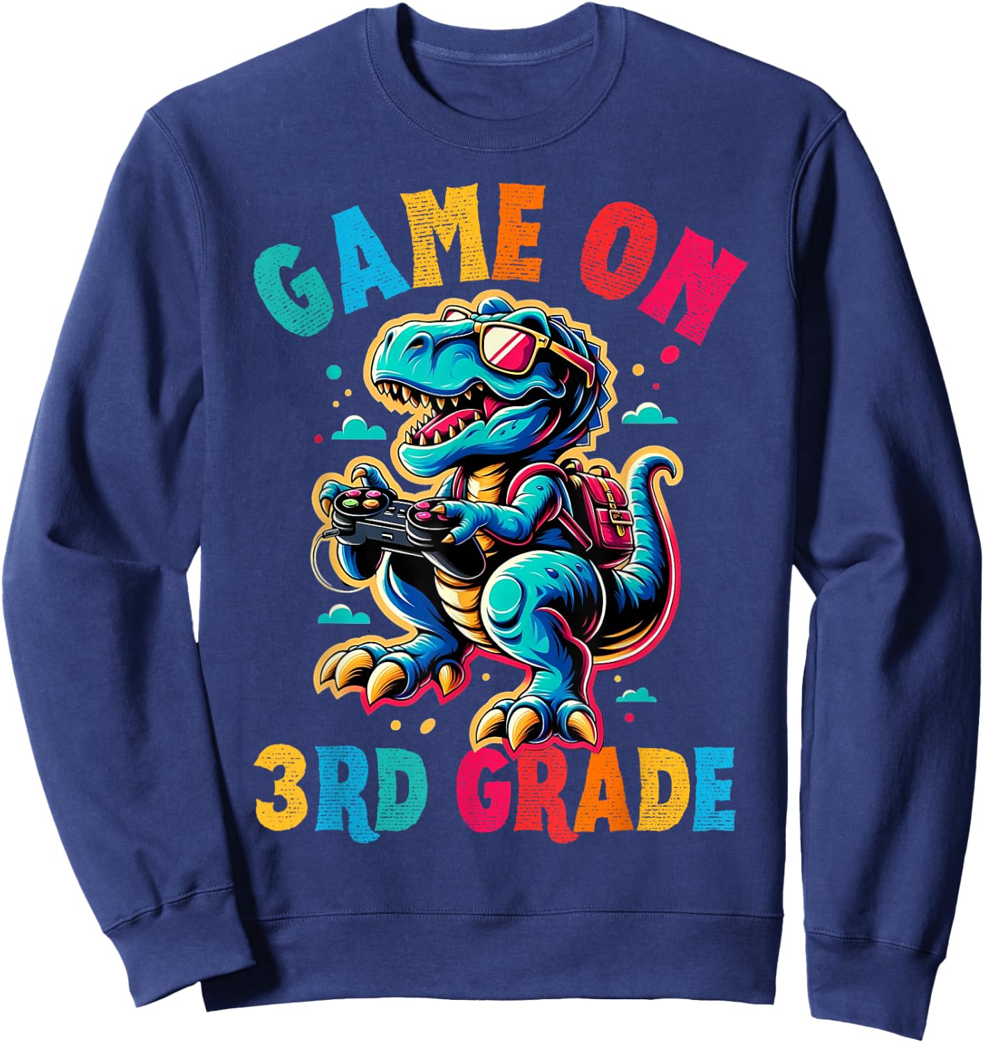 Dinosaur video games back to School 3rd grade boys Game on Sweatshirt - Sweatshirt | Navy