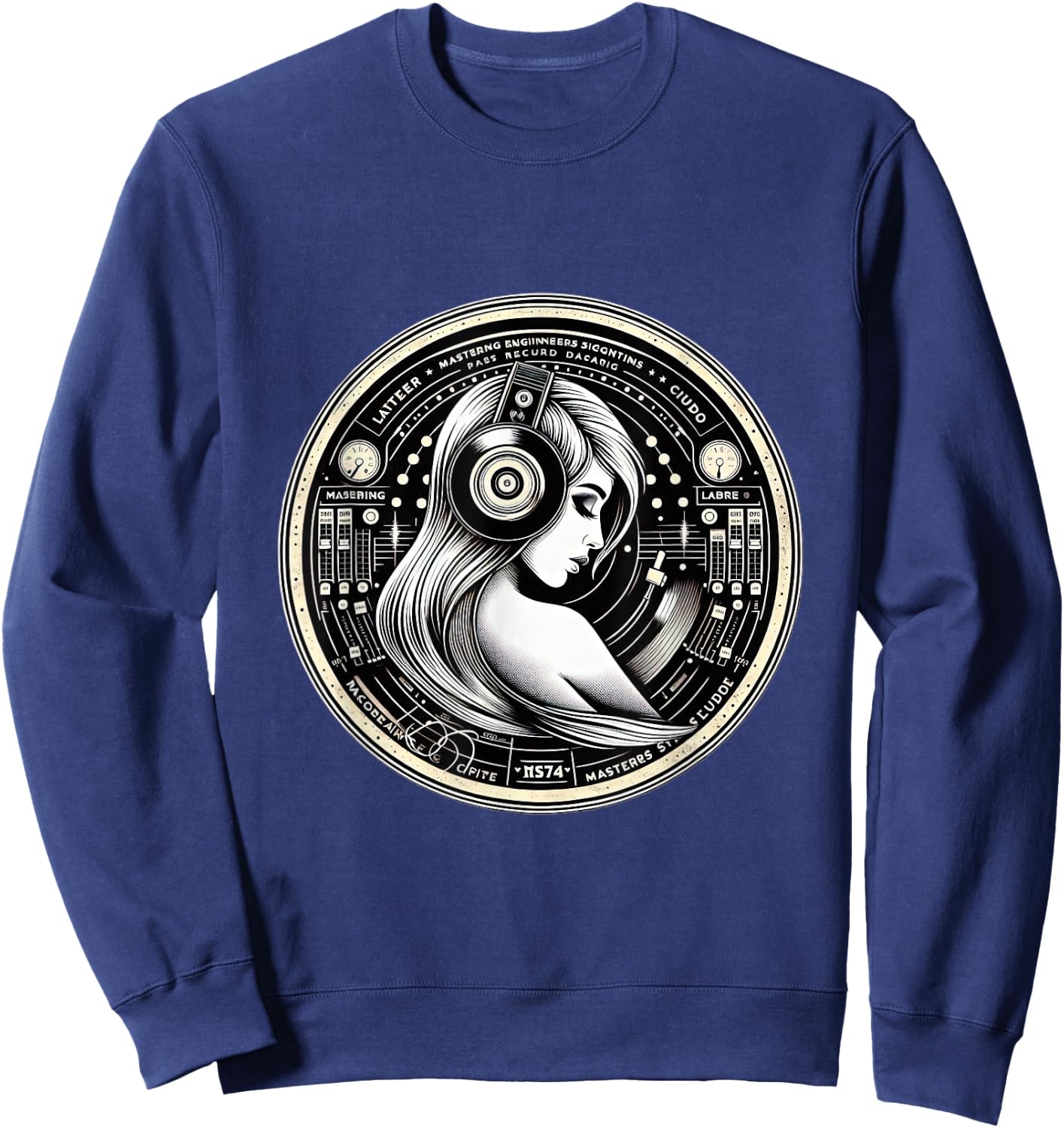 Vinyl Record Beautiful Woman Headphones Sweatshirt - Sweatshirt | Navy