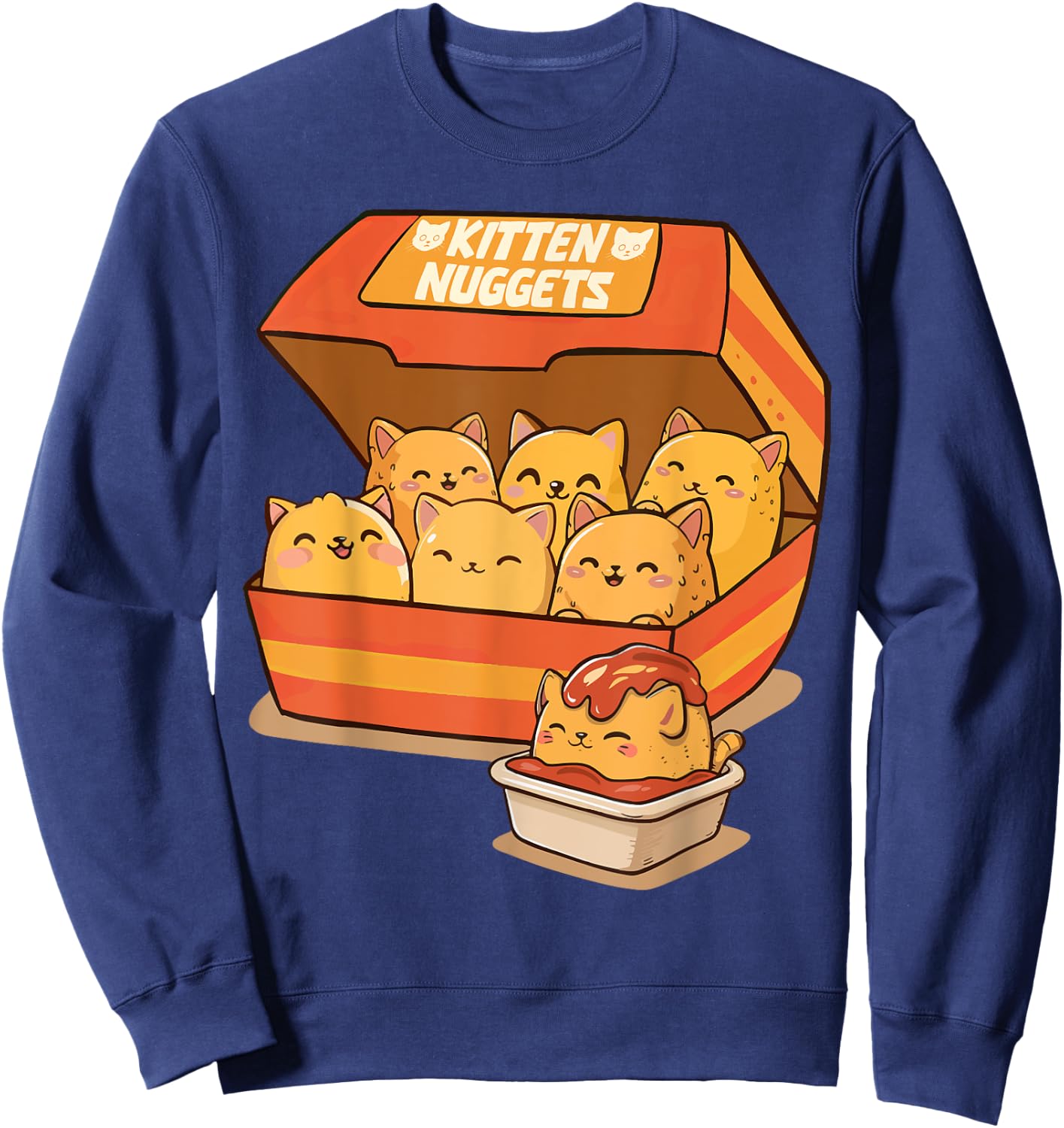 Cat Lover Fast Food Chicken Nuggets Cat Foodie Kitten Nuggets - -Adults & Kids - Black - Small - Short Sleeve - Cat Themed Sweatshirt - Sweatshirt | Navy
