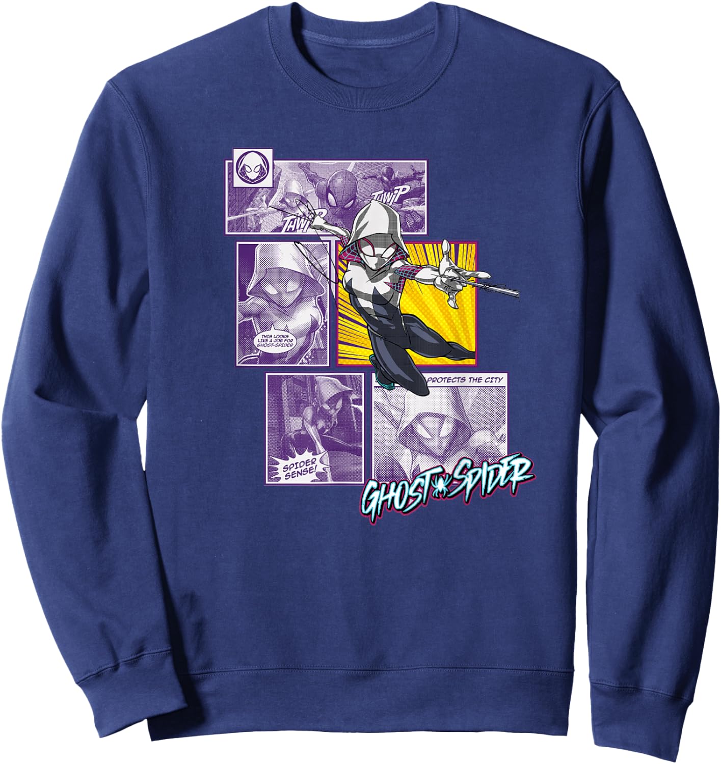 Marvel Comics Spider-Gwen Ghost-Spider Comic Panel Sweatshirt - Sweatshirt | Navy