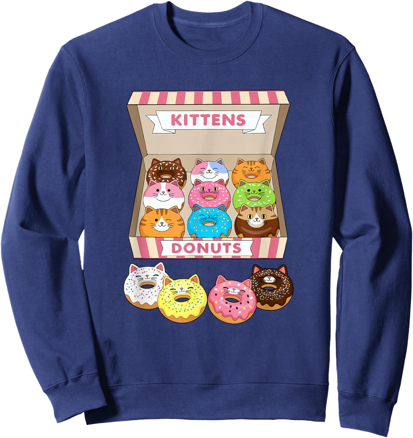 Kittens Donuts Pastry Cat Lover Cute Doughnut Cats Kitten Sweatshirt - Sweatshirt | Navy