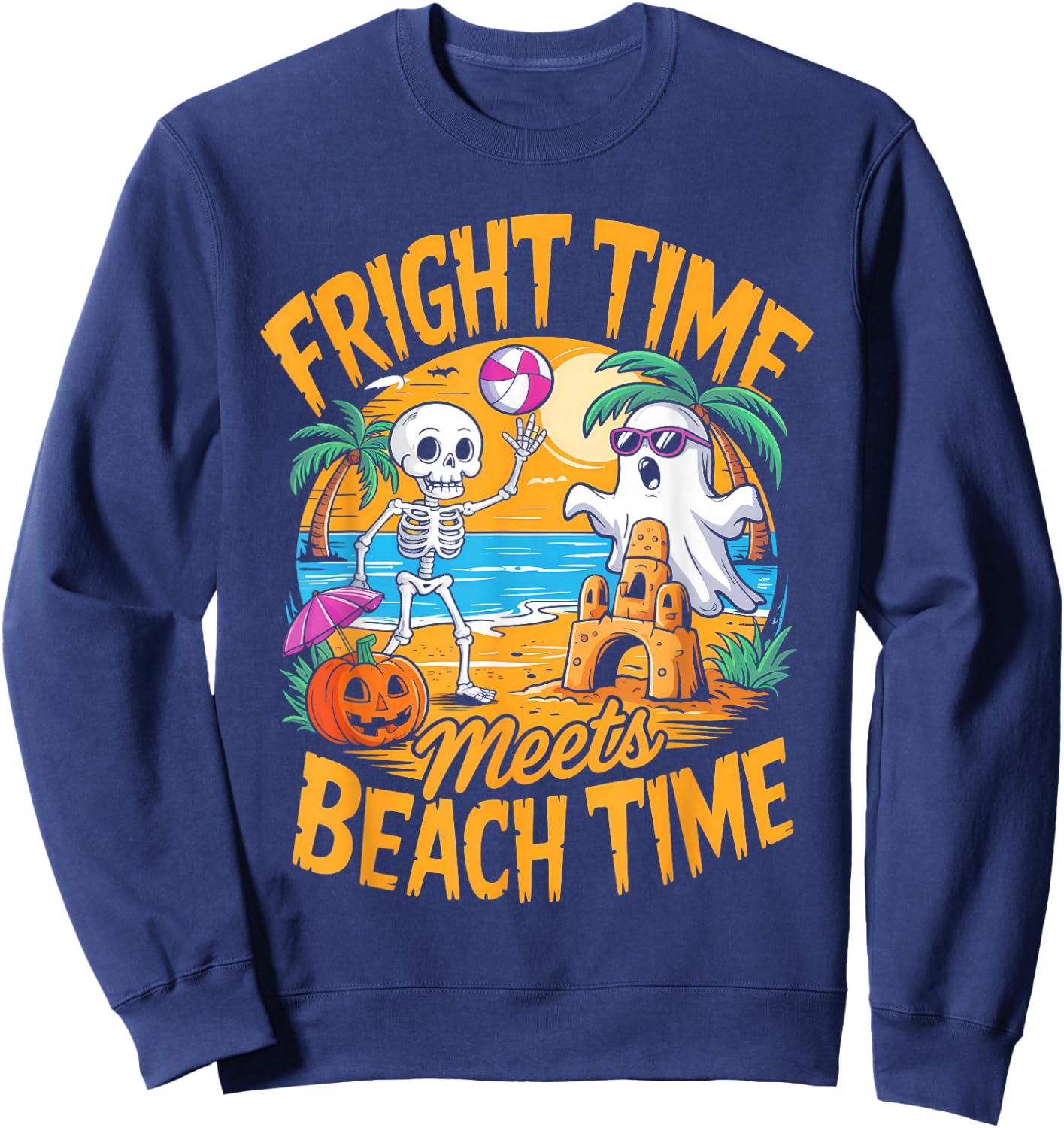 Cute Summerween Ghost Funny Beach Halloween Sweatshirt - Sweatshirt | Navy