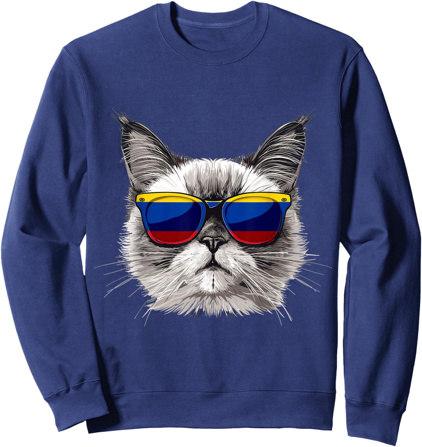 Colombia Flag Cat Mom Souvenirs Products Kitten Colombian Sweatshirt - Sweatshirt | Navy
