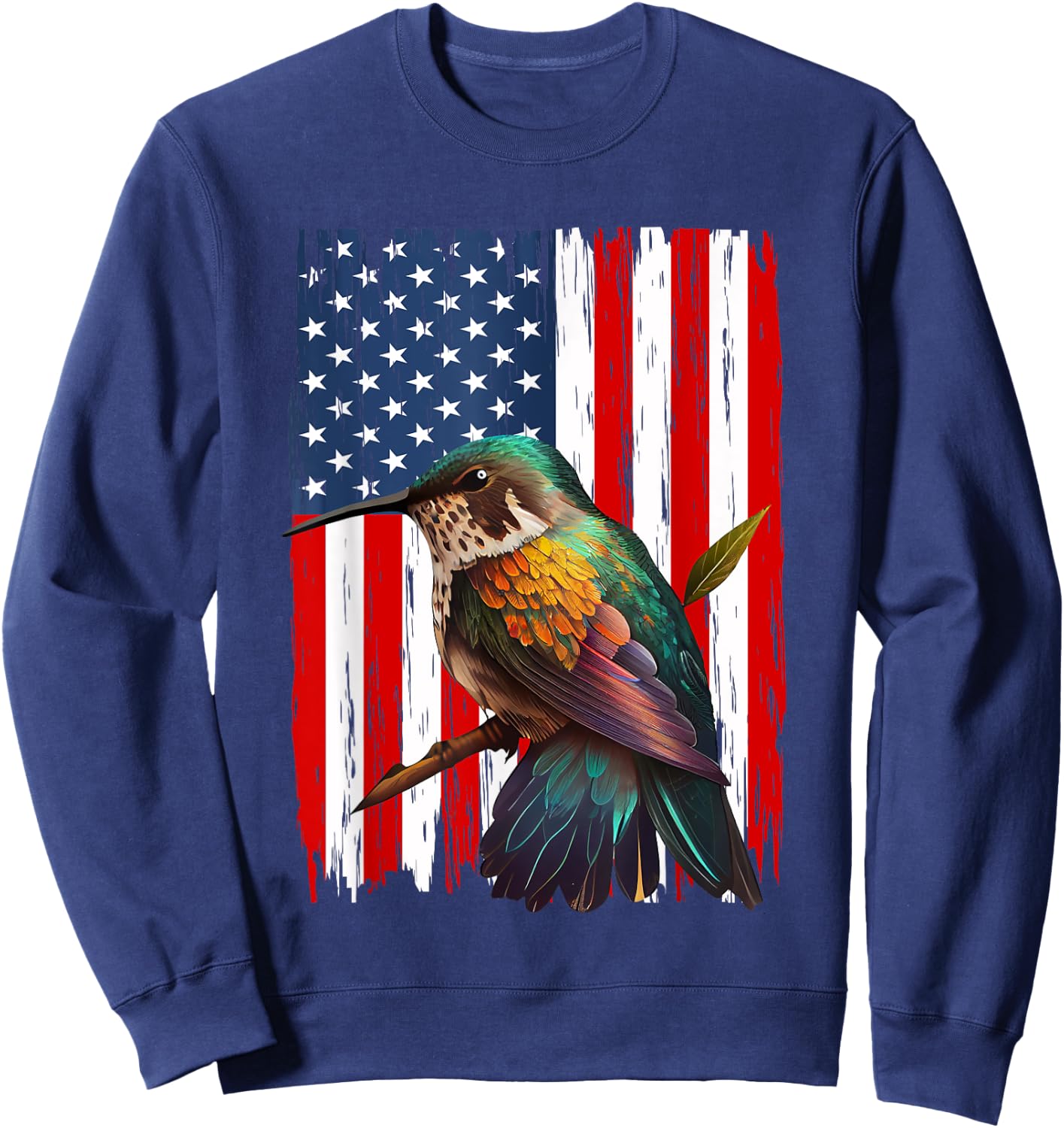 Hummingbird American Flag Bird Lover 4th Of July Men Women Sweatshirt - Sweatshirt | Navy