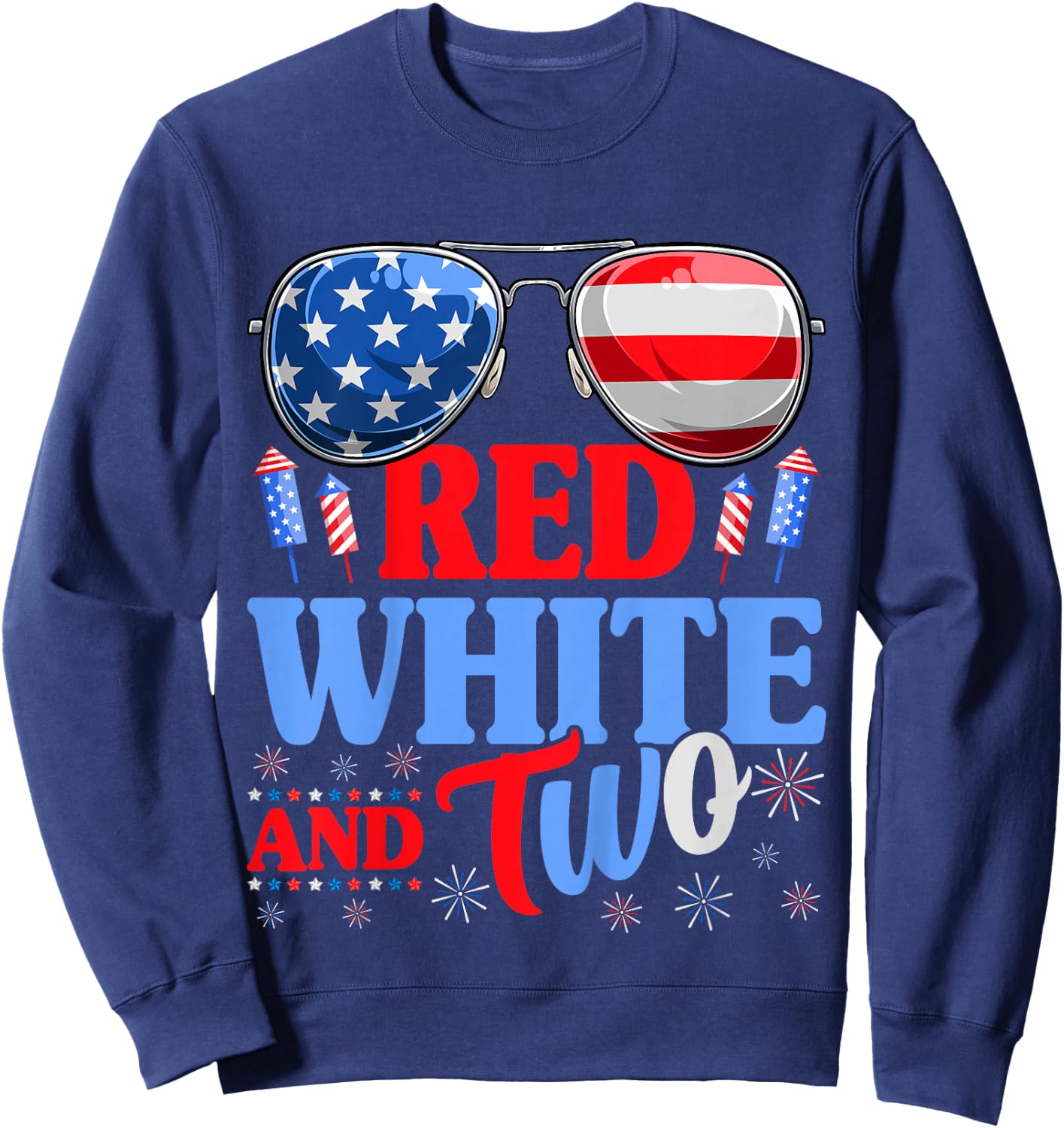 Kids Red White And Two 4th Of July 2nd Birthday Party Kids Sweatshirt - Sweatshirt | Navy