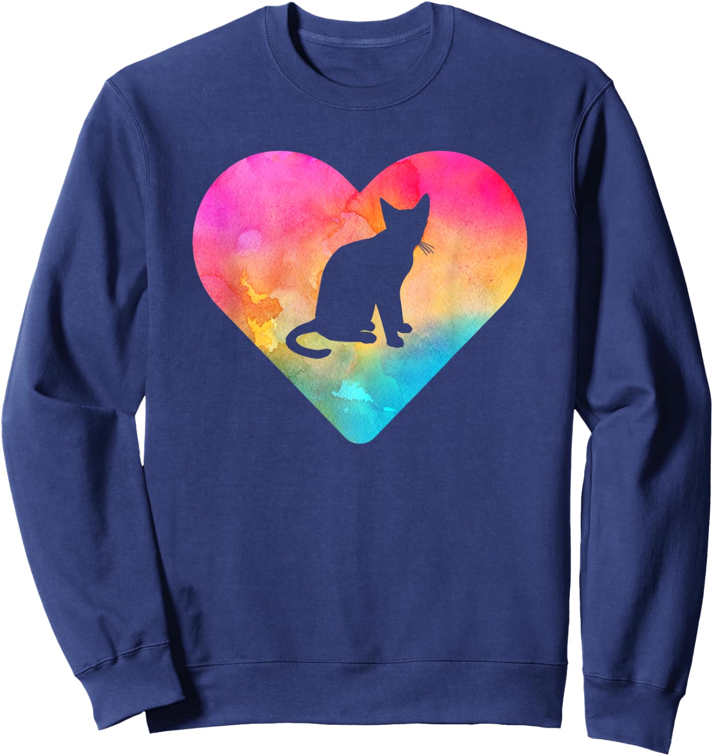 Women or Girls Cat Tie Dye Watercolor Sweatshirt - Sweatshirt | Navy
