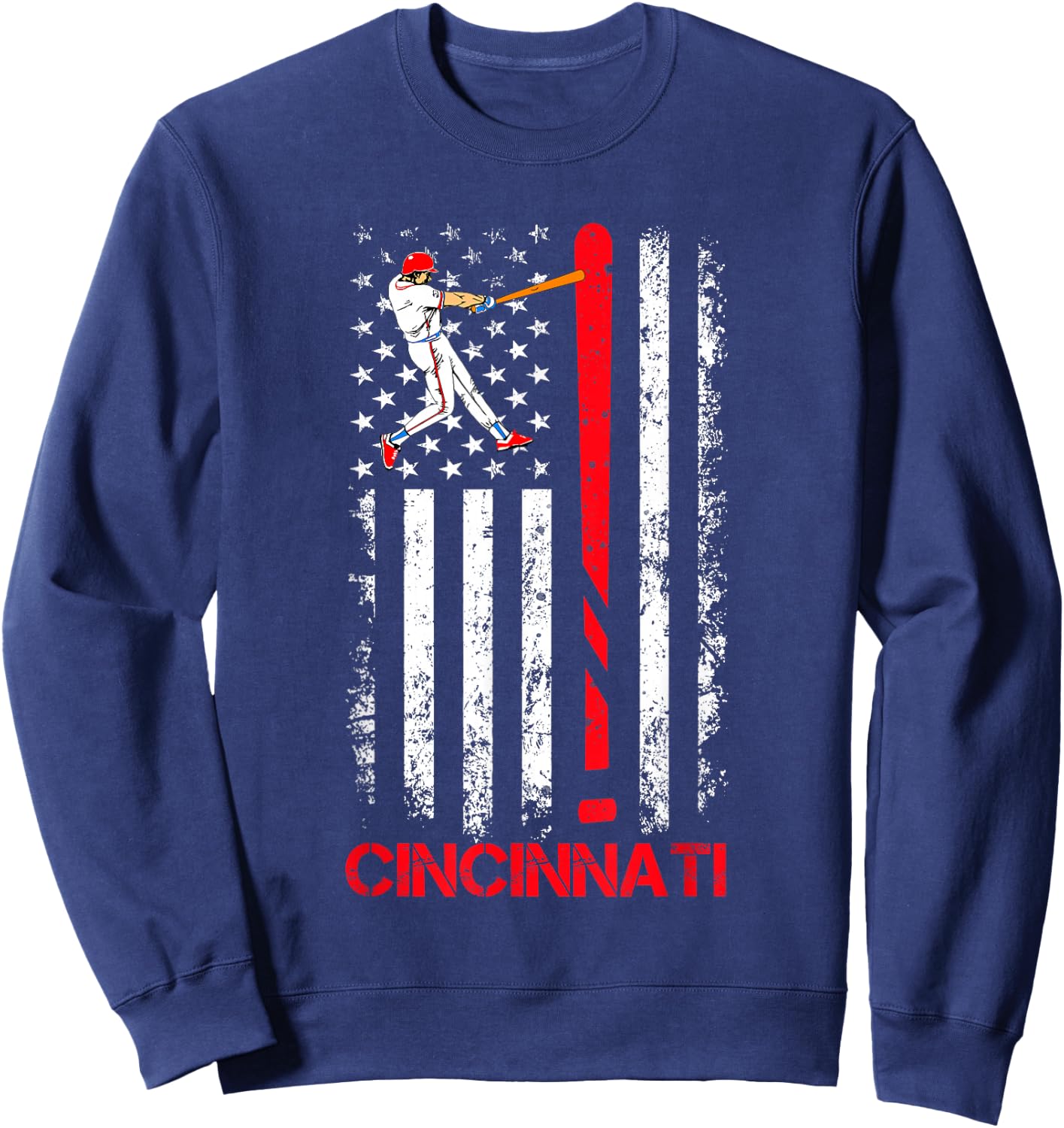 Vintage Cincinnati Baseball American US Flag Premium Sweatshirt - Sweatshirt | Navy