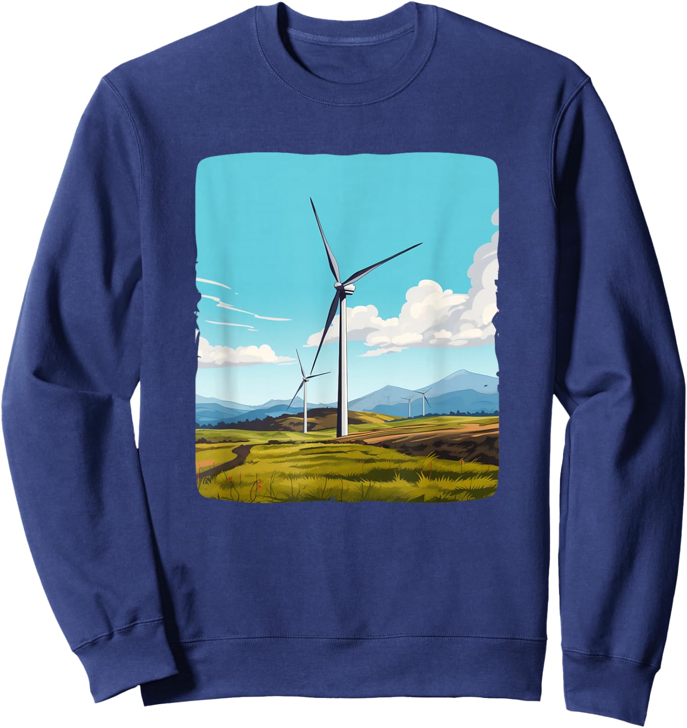 Nice meadow with wind turbine for boys and girls Sweatshirt - Sweatshirt | Navy